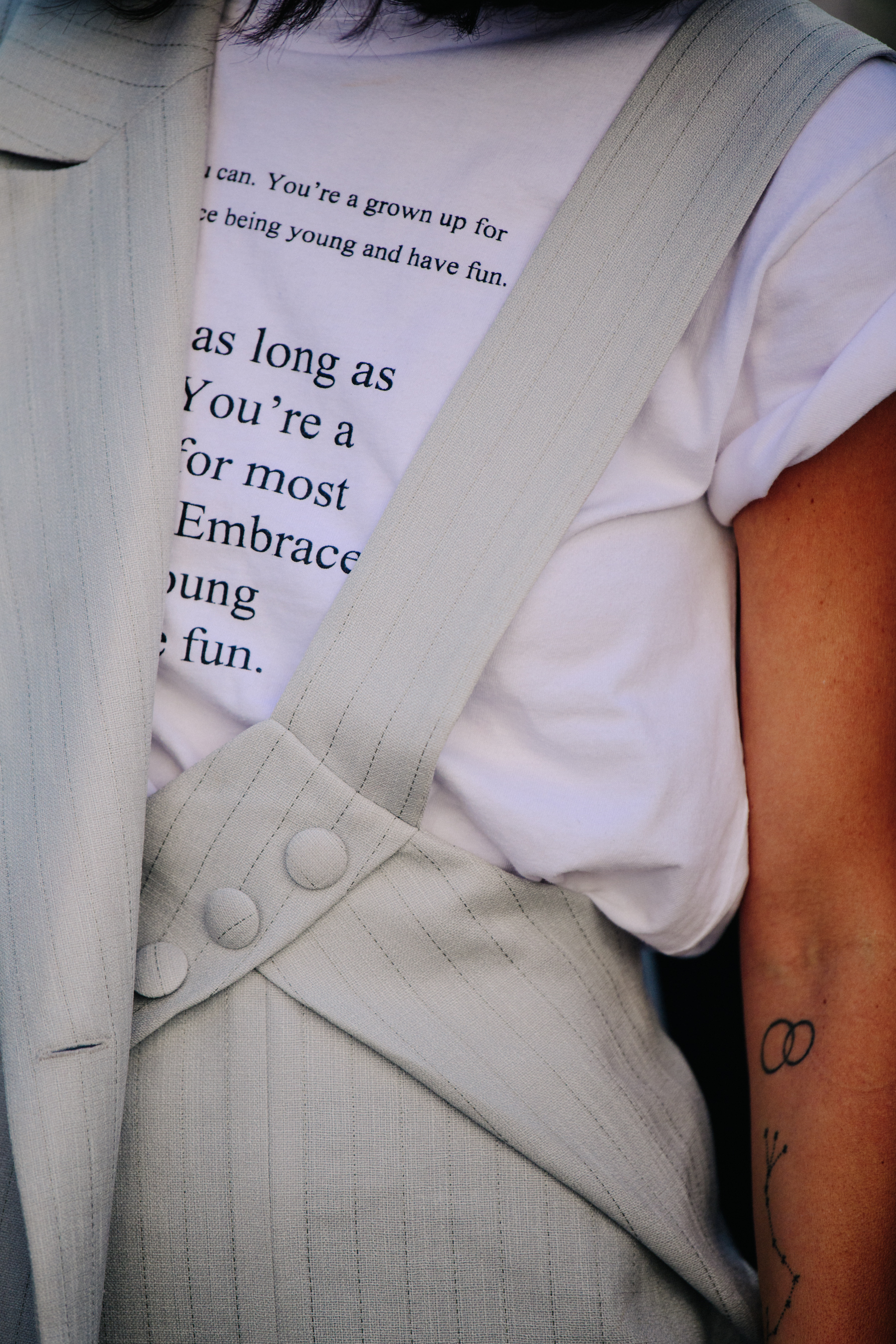 Woman wearing white tee shirt
