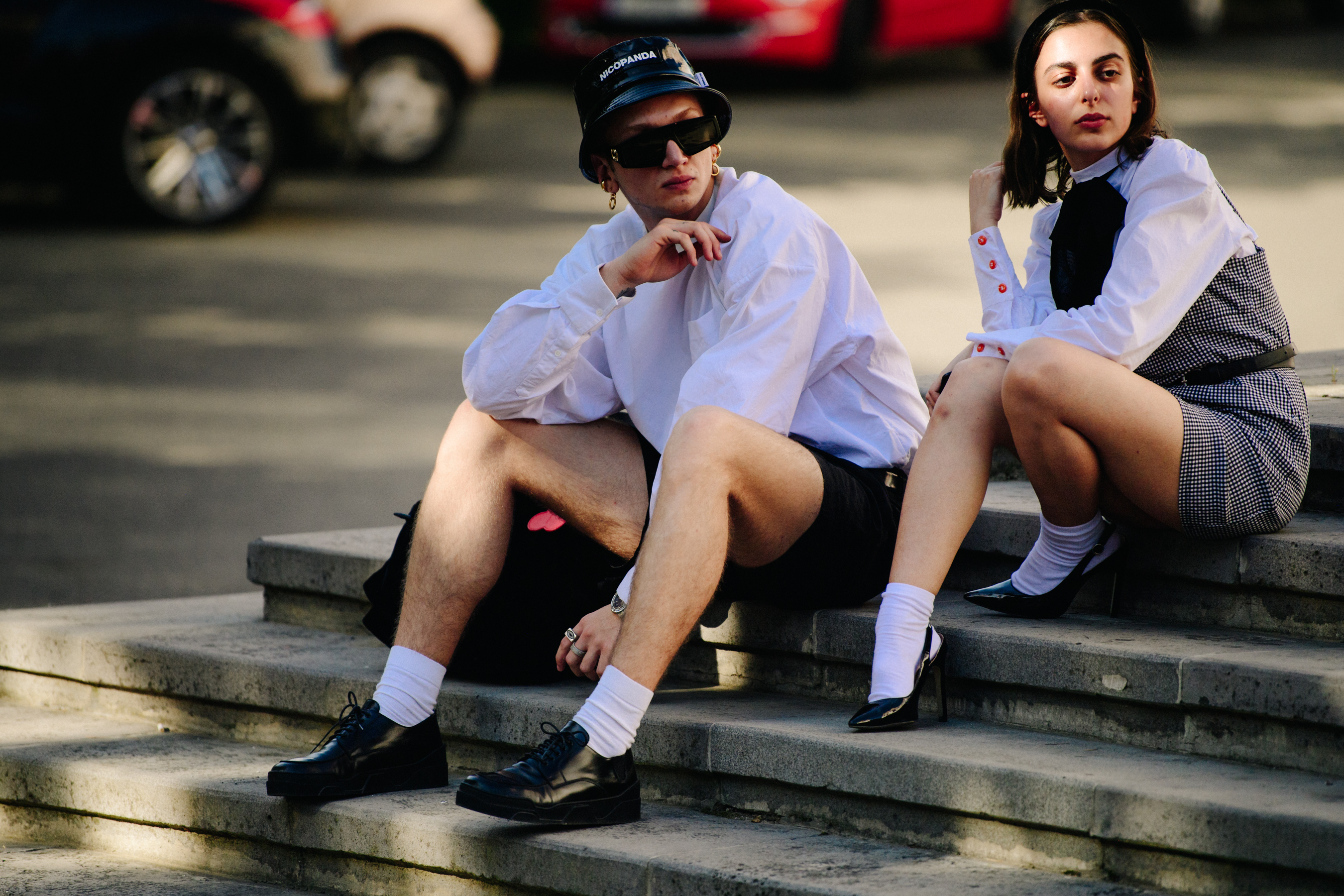 Couple wearing white socks