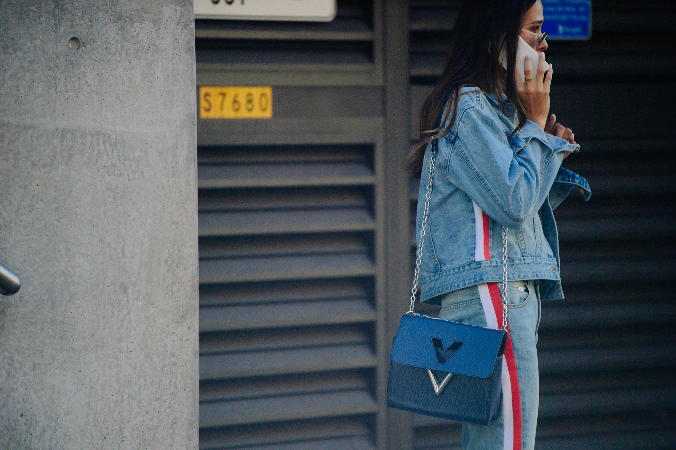 Woman wearing denim outfit