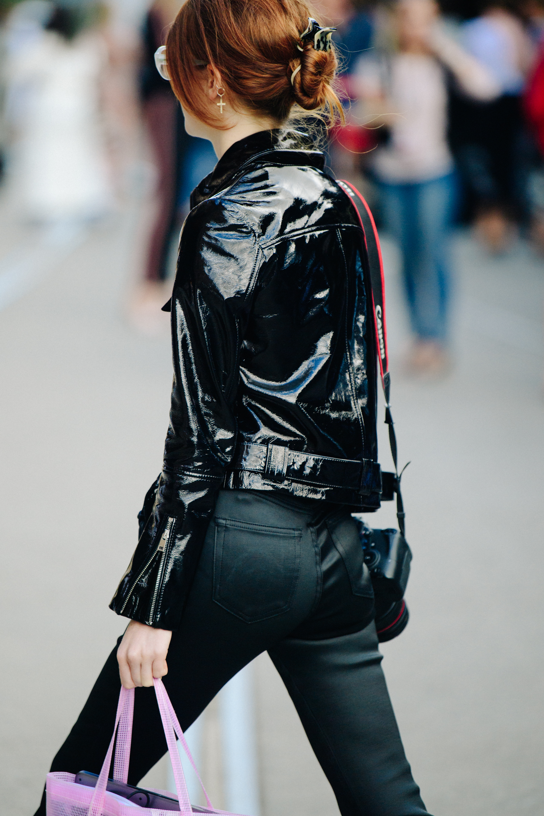 Woman wearing black jacket