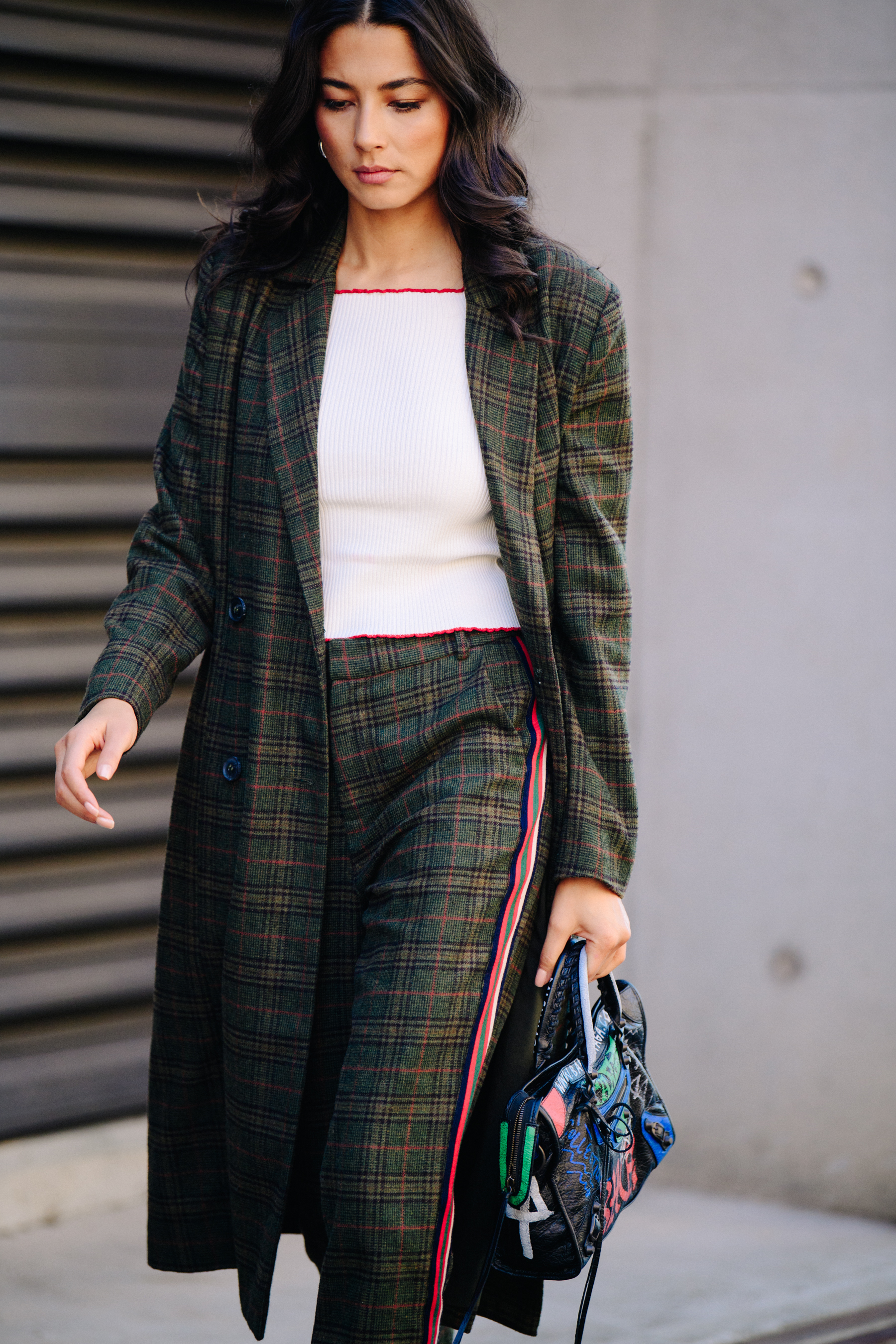 Woman wearing check outfit