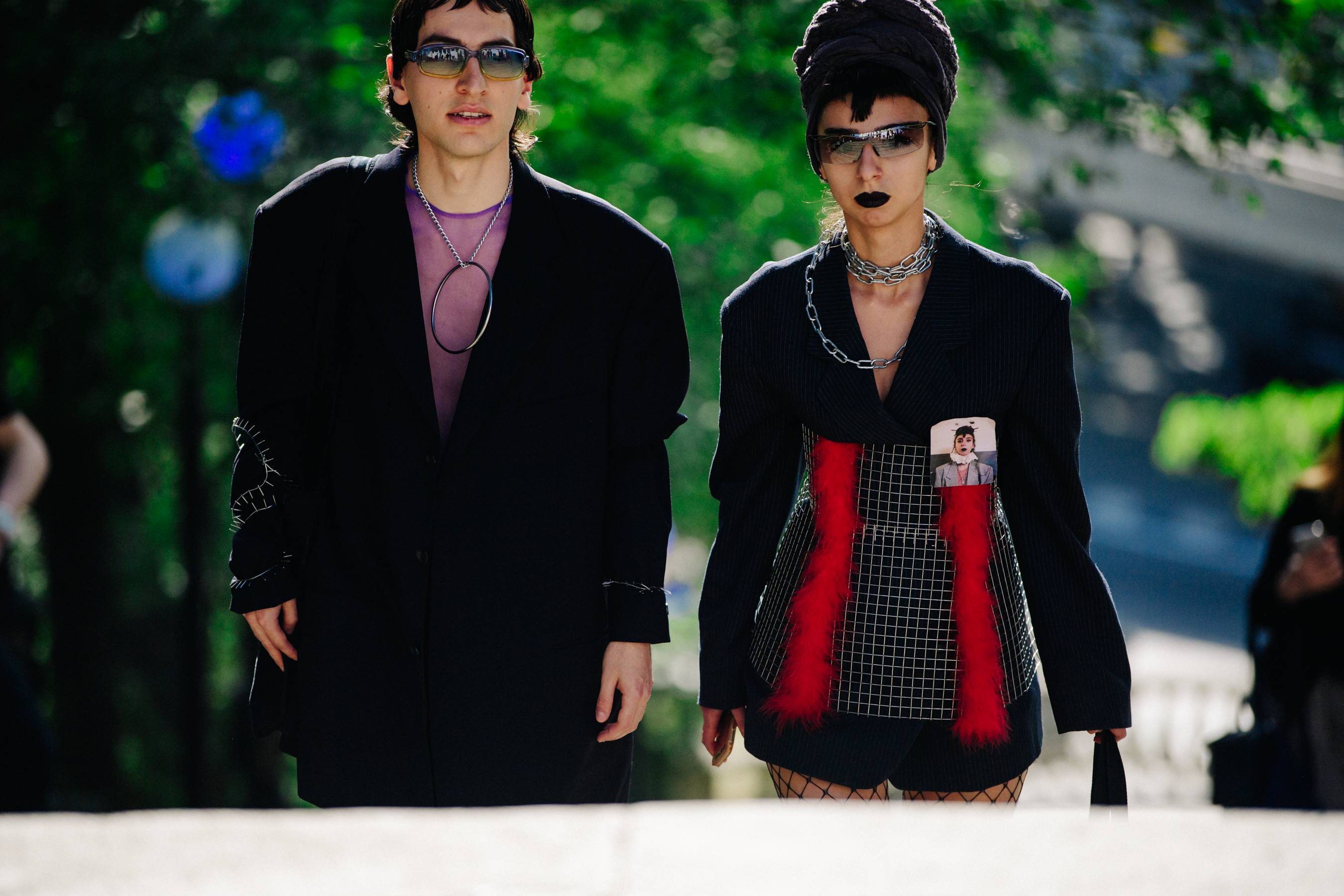 Couple wearing black and silver