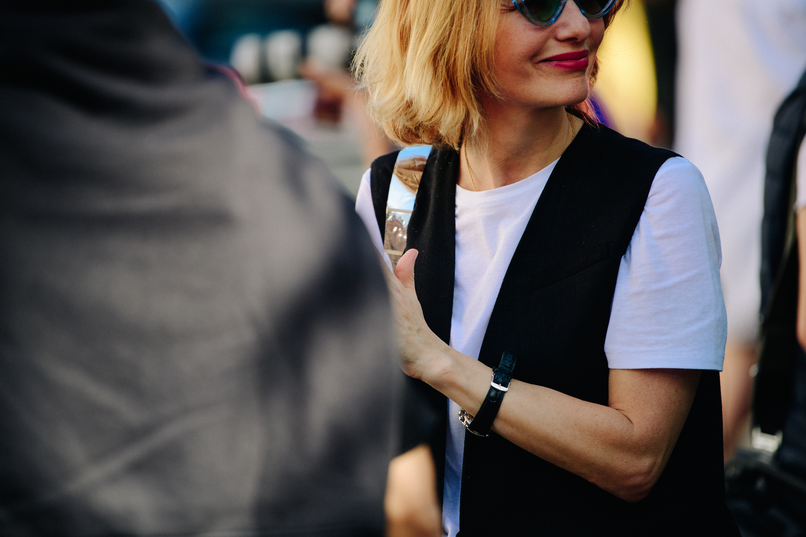 Woman wearing black and white