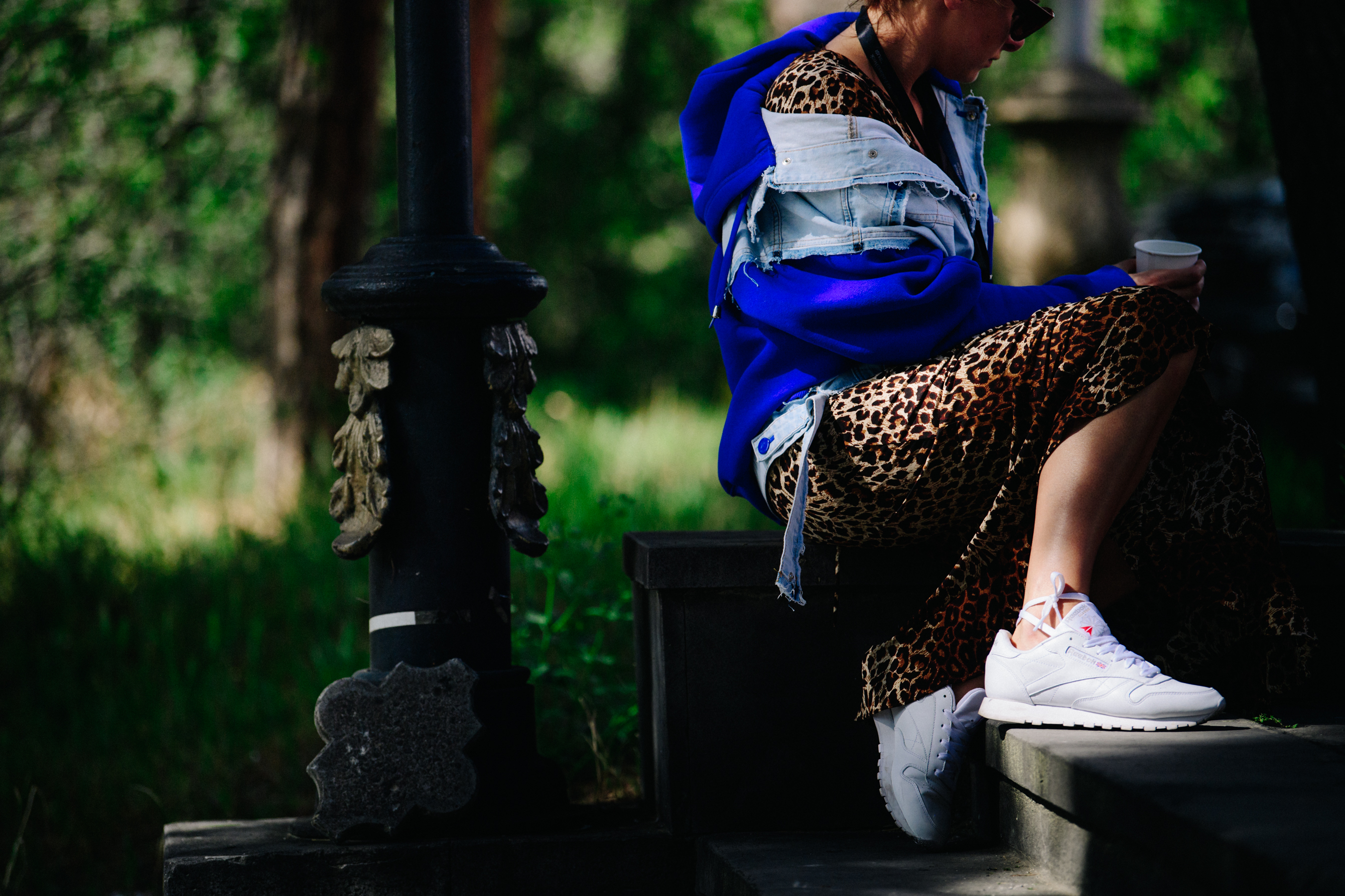 Woman wearing animal print dress