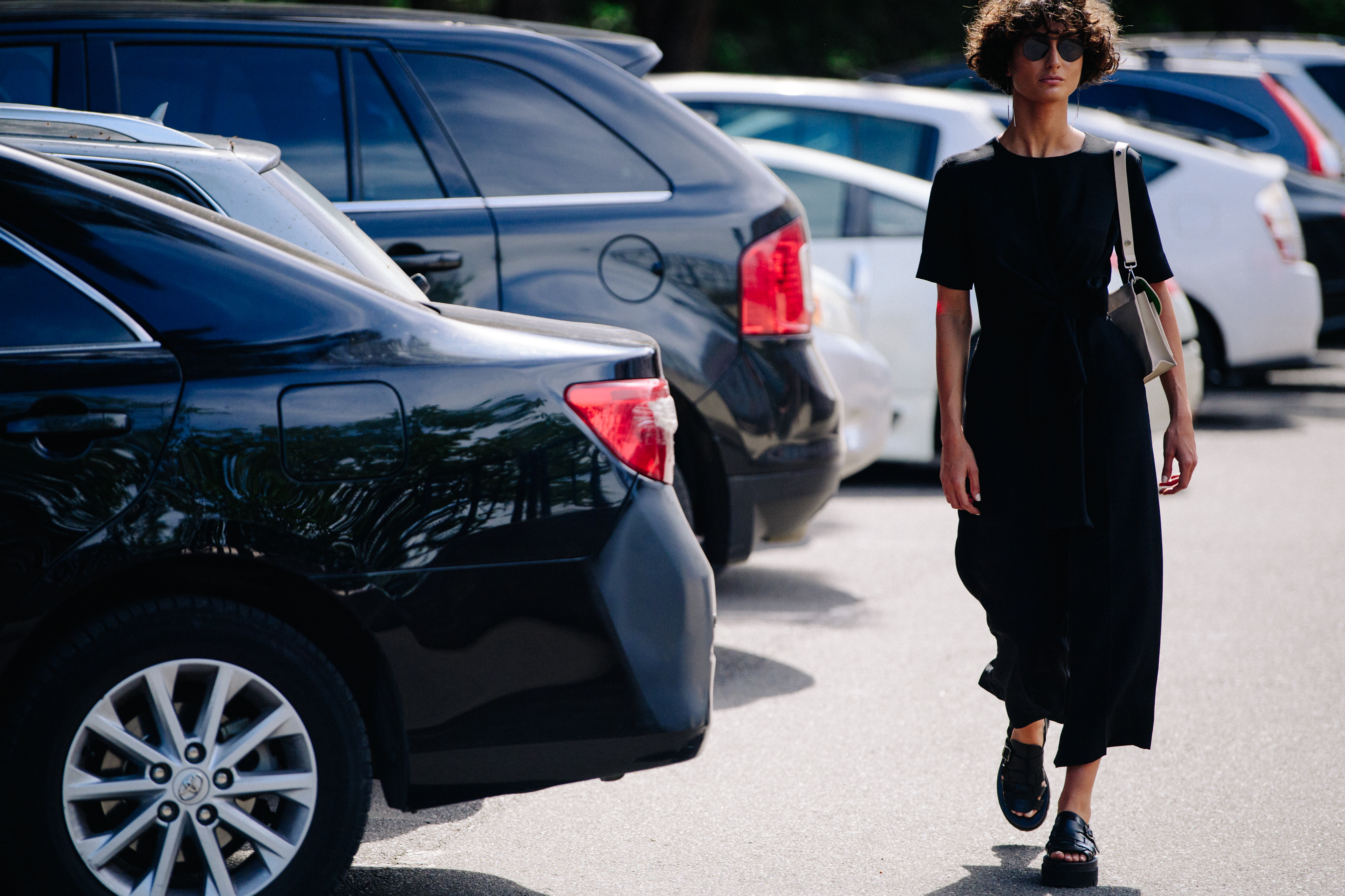 Woman wearing black dress