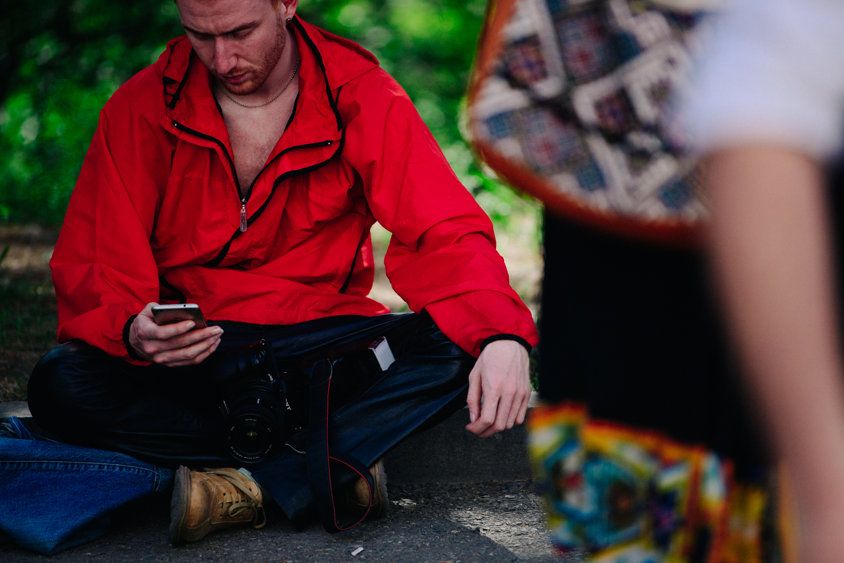 Man wearing red jacket