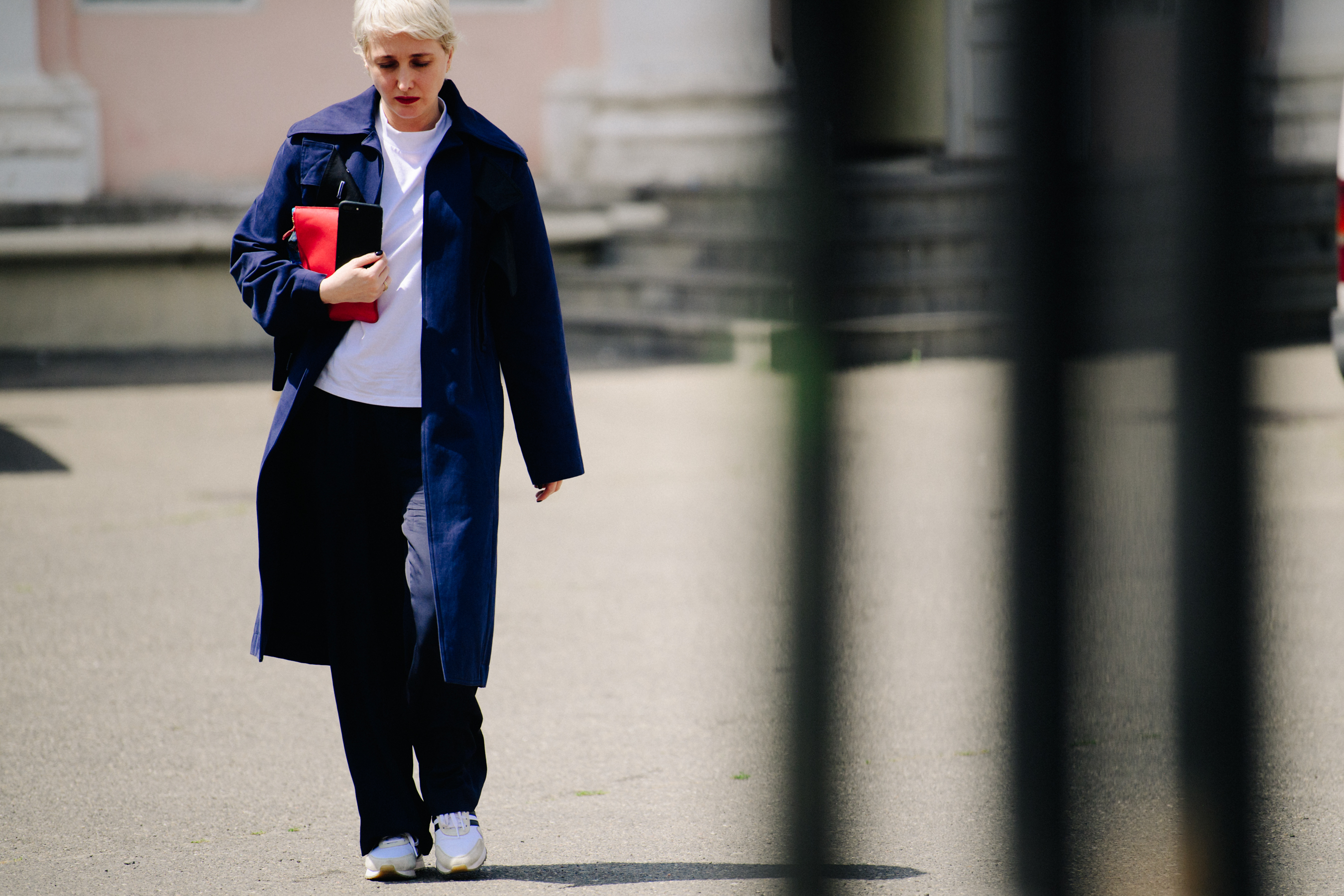 Woman wearing blue coat