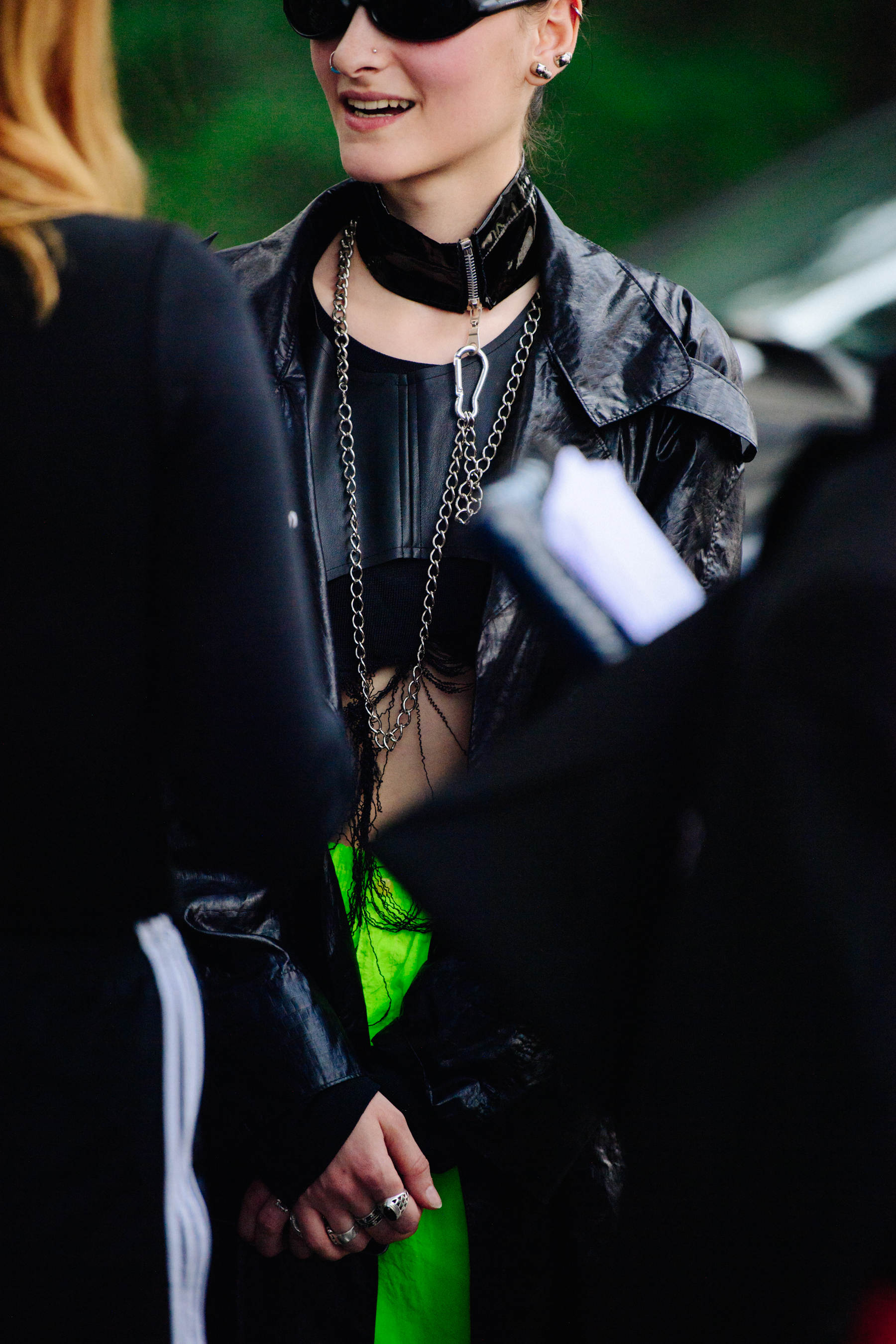 Woman wearing black leather