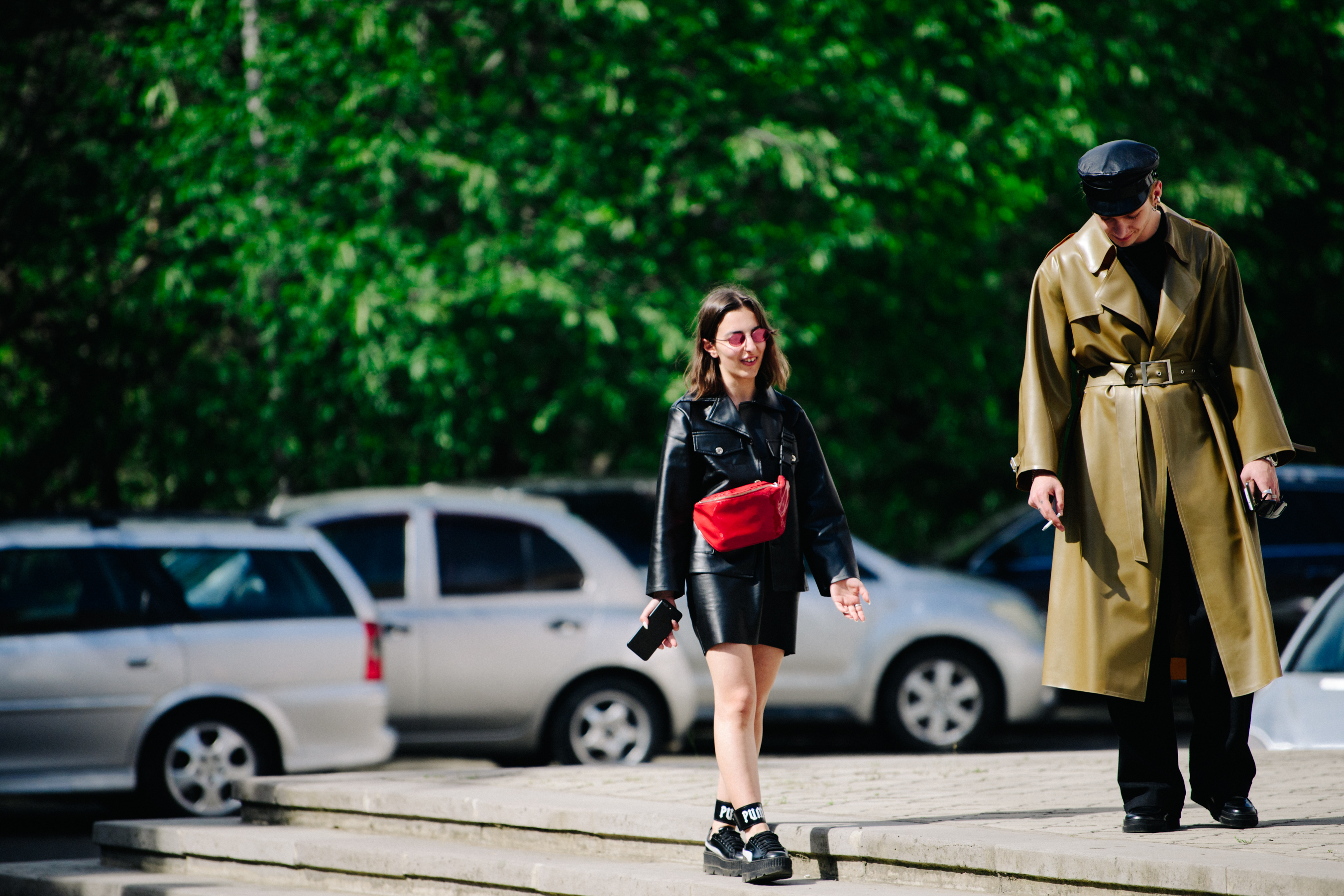 Couple wearing leather coats