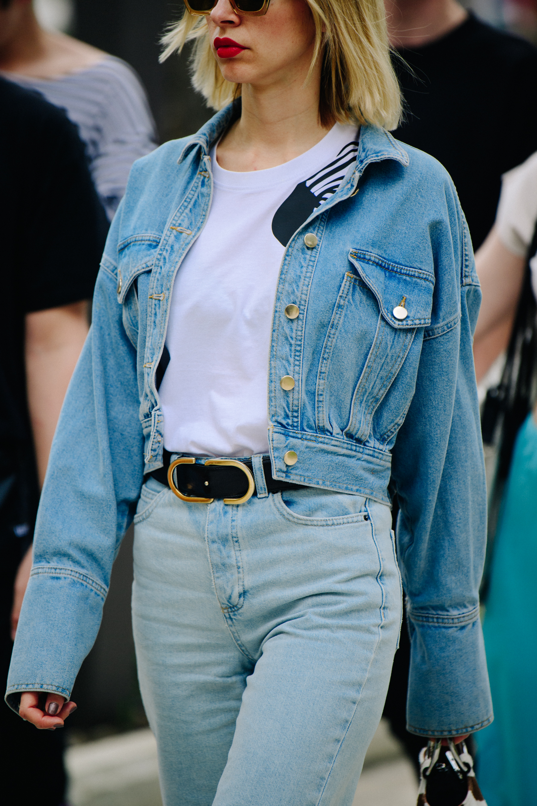Woman wearing denim outfit