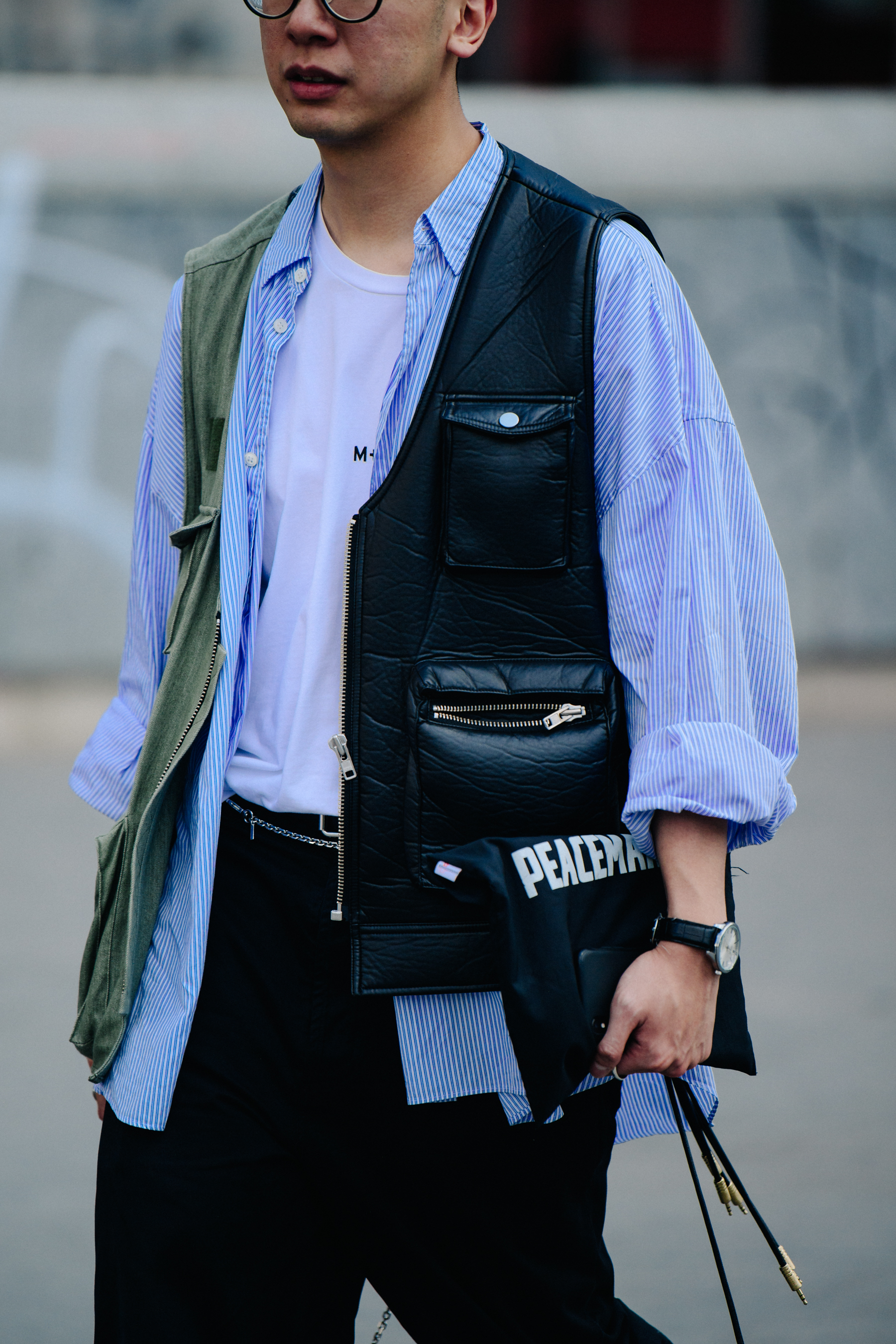 Man wearing leather vest