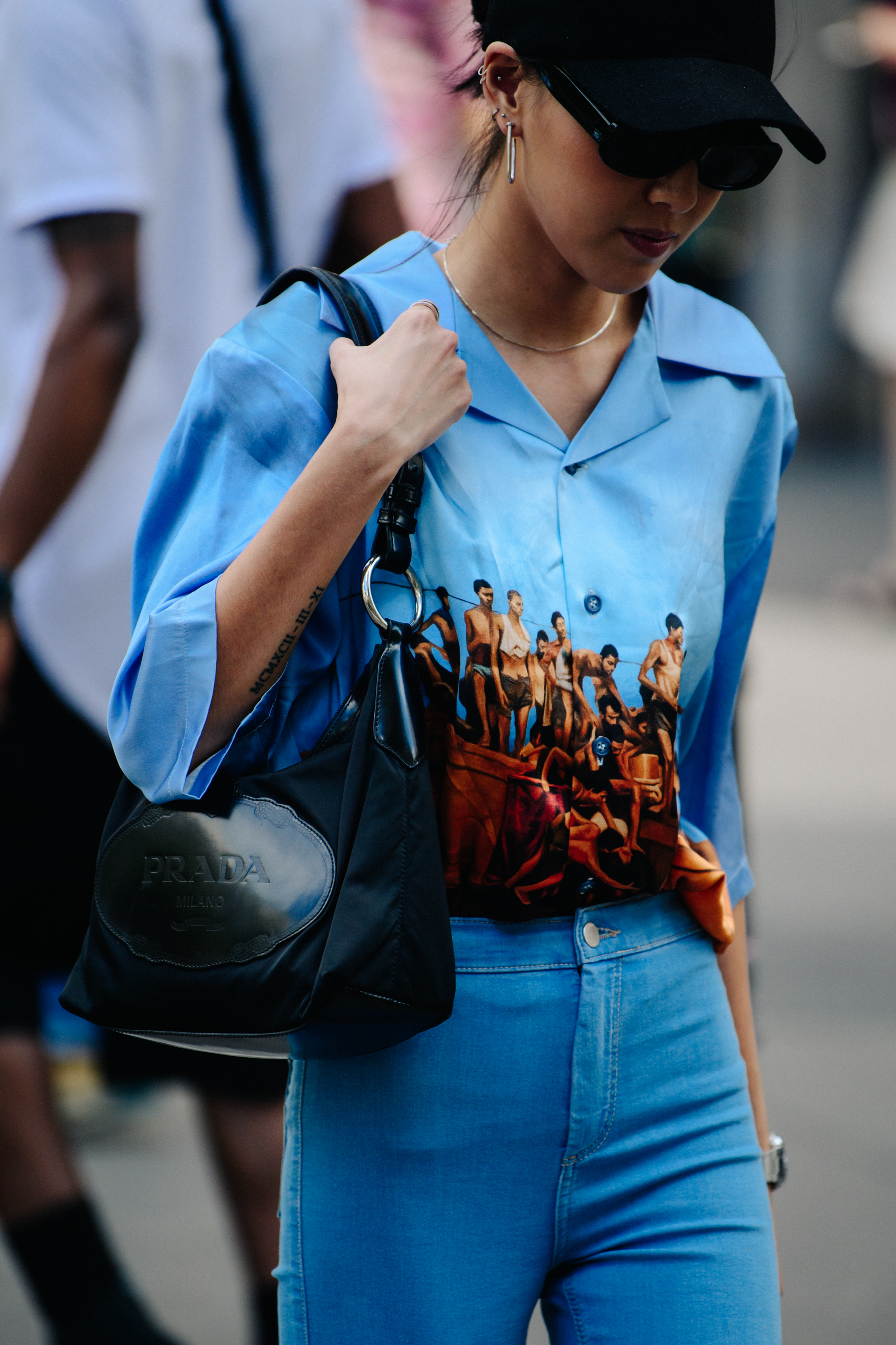 Woman wearing blue shirt