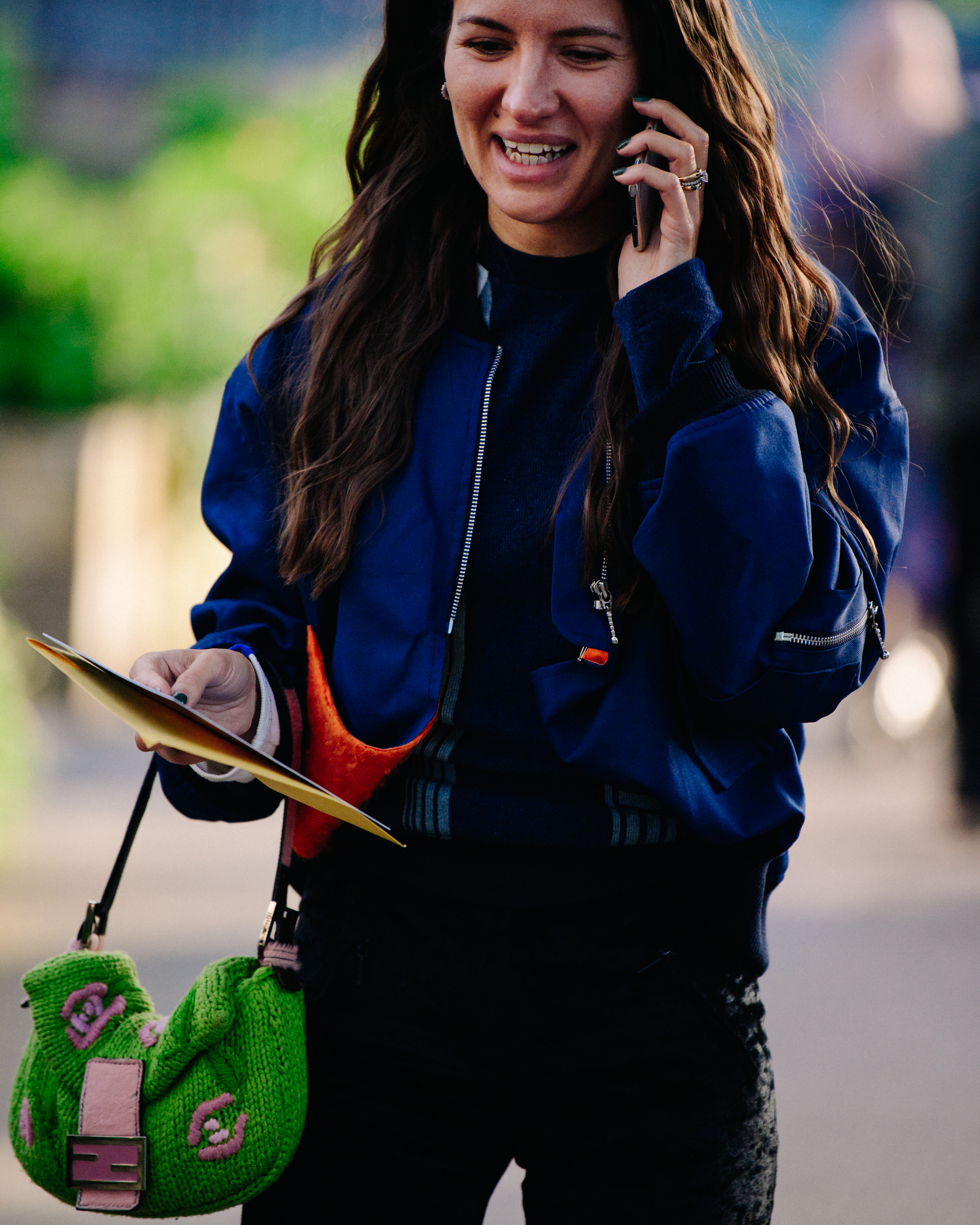 Woman wearing blue jacket