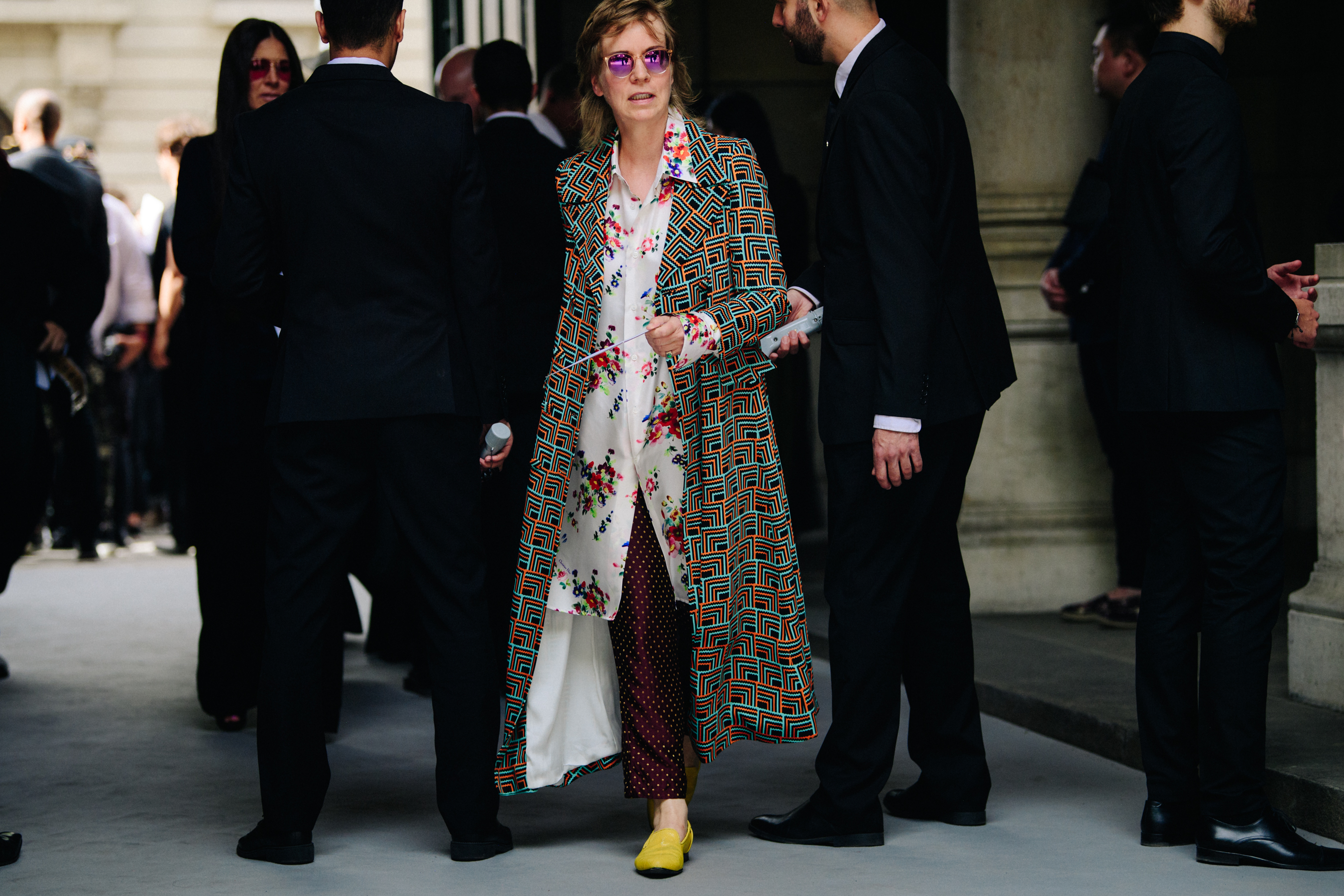 Woman wearing colourful coat