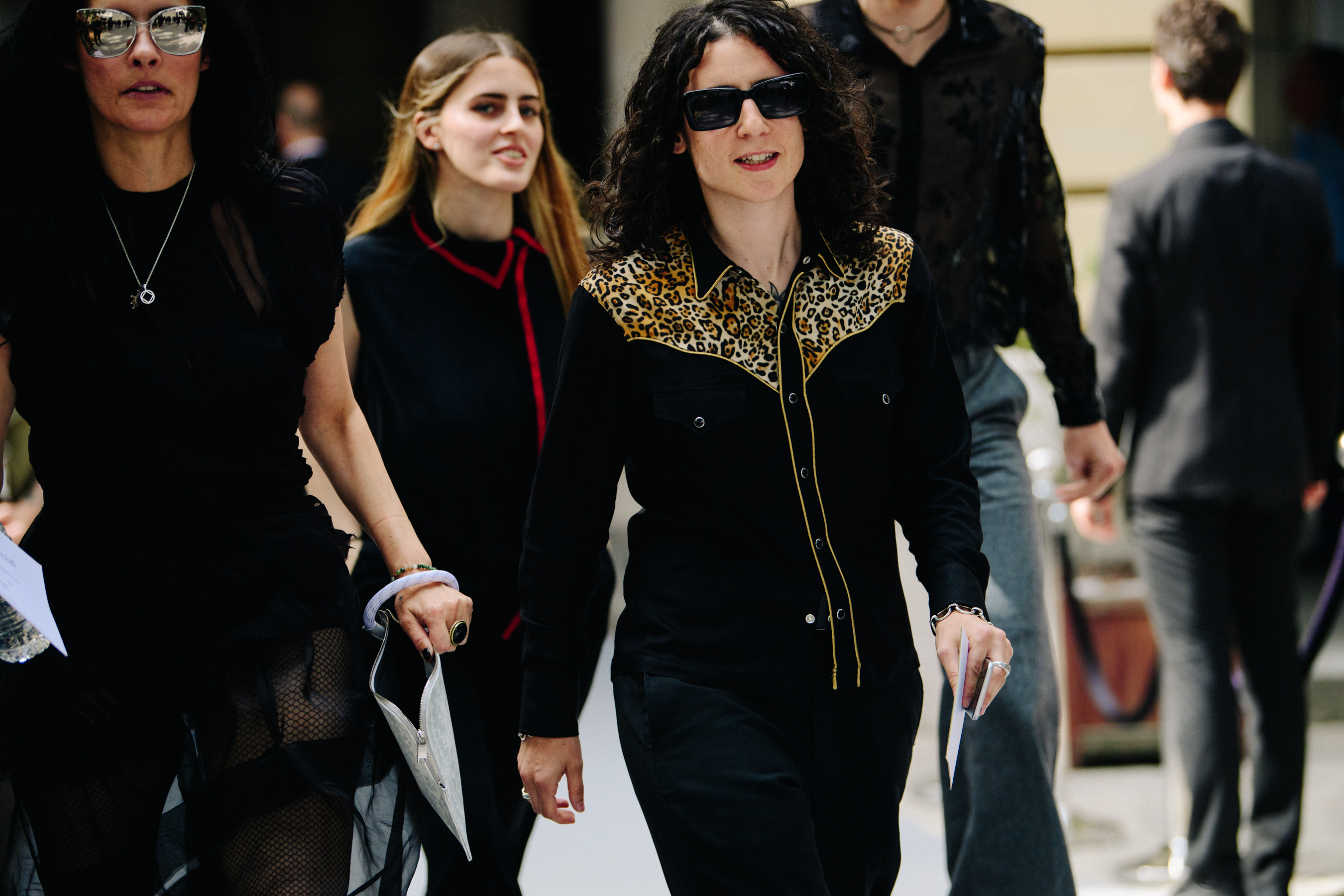 Woman wearing black western shirt