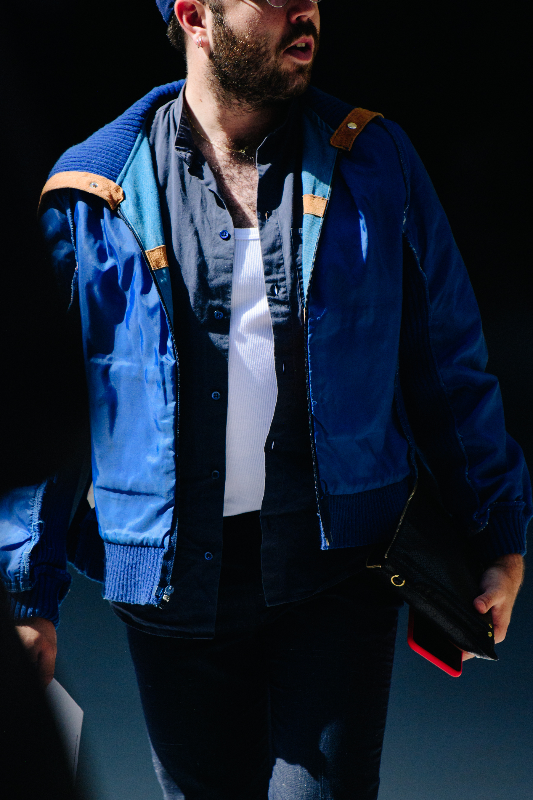 Man wearing blue jacket