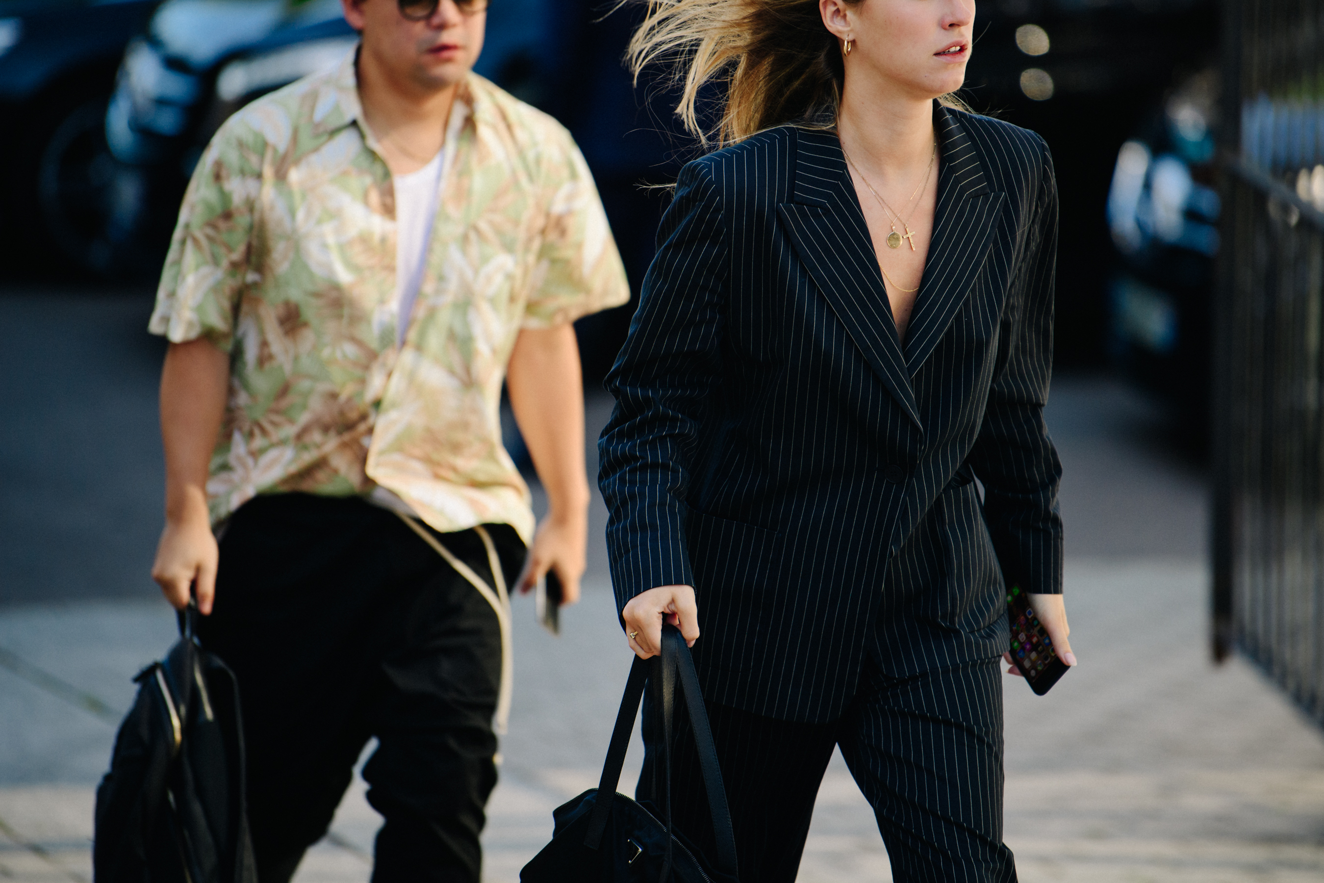 Woman wearing pinstripe suit
