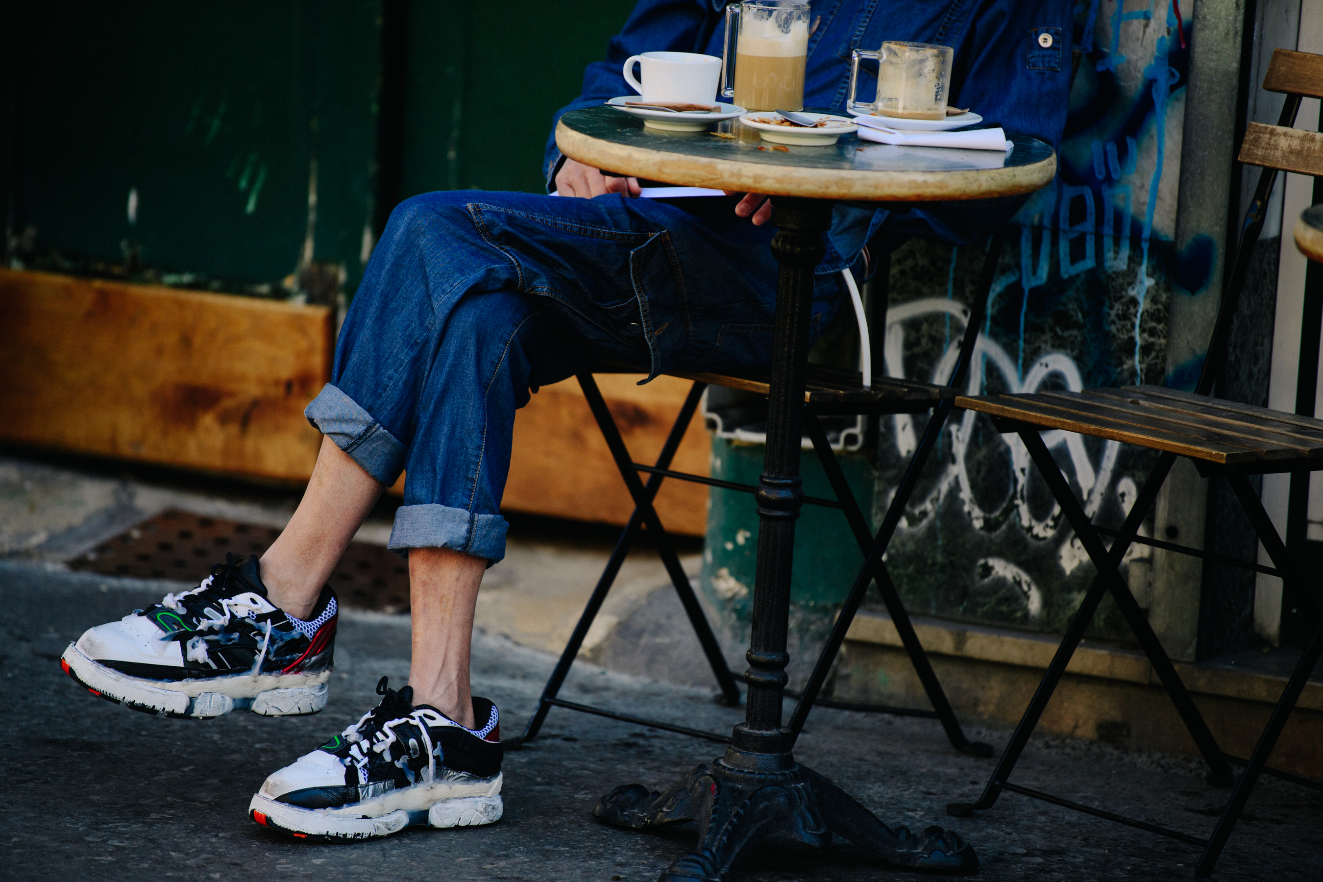 Man wearing homemade sneakers