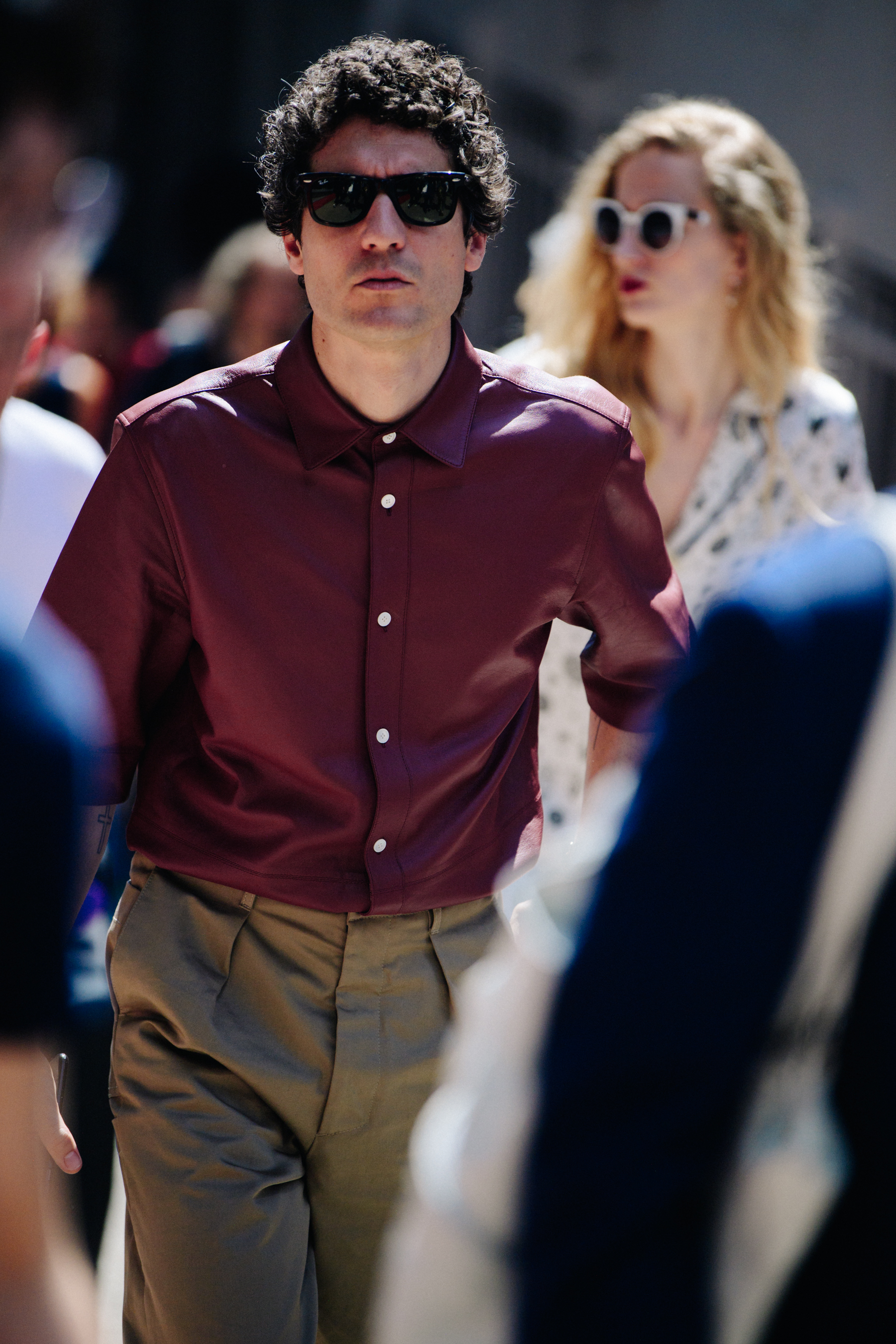 Man wearing red leather shirt