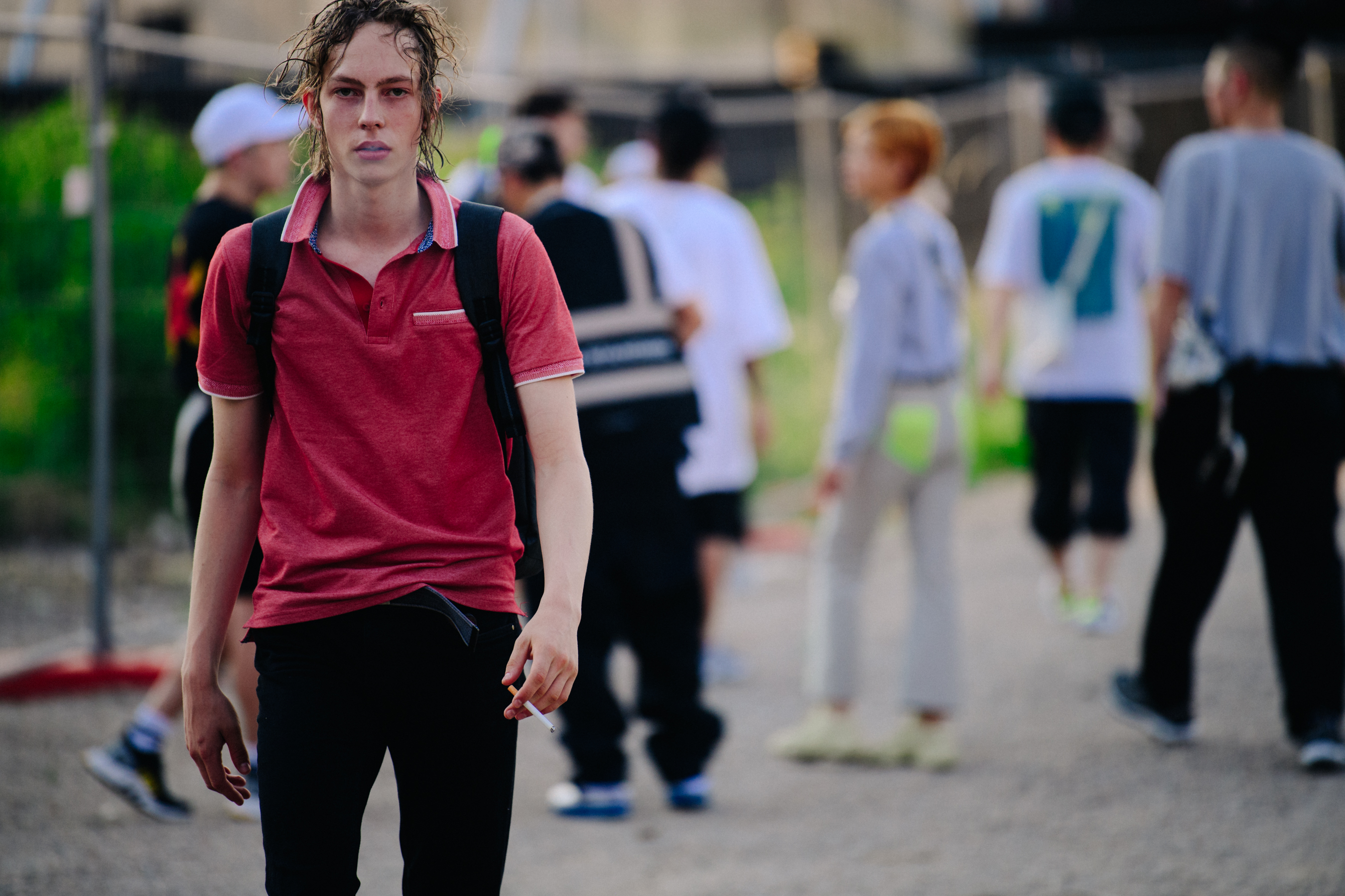 Model wearing red shirt