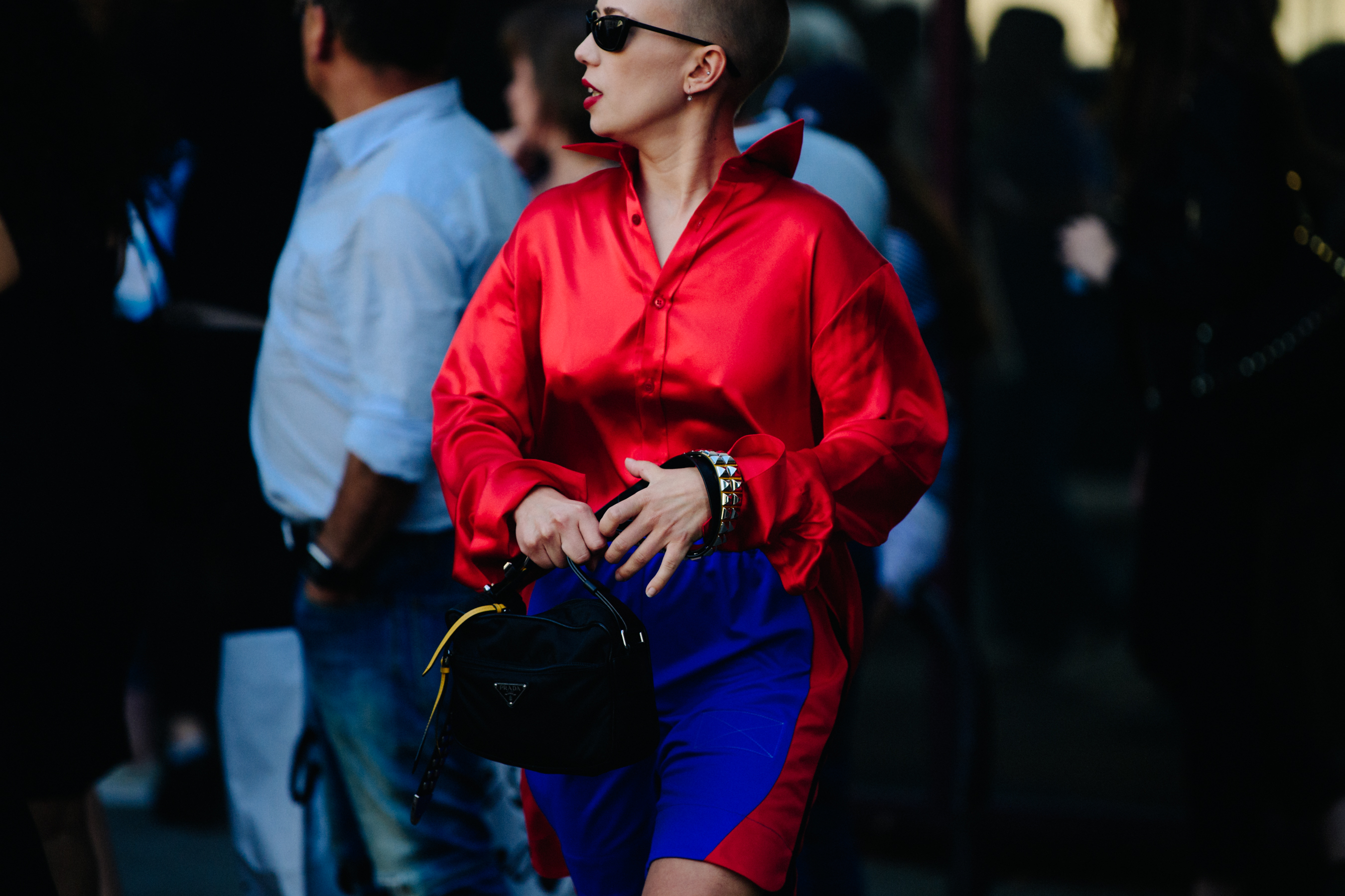 Woman wearing red shirt