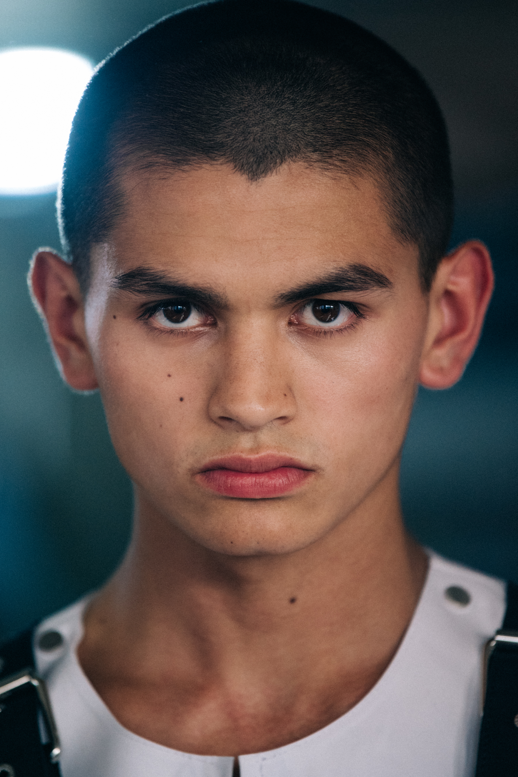 Portrait of model with shaved head