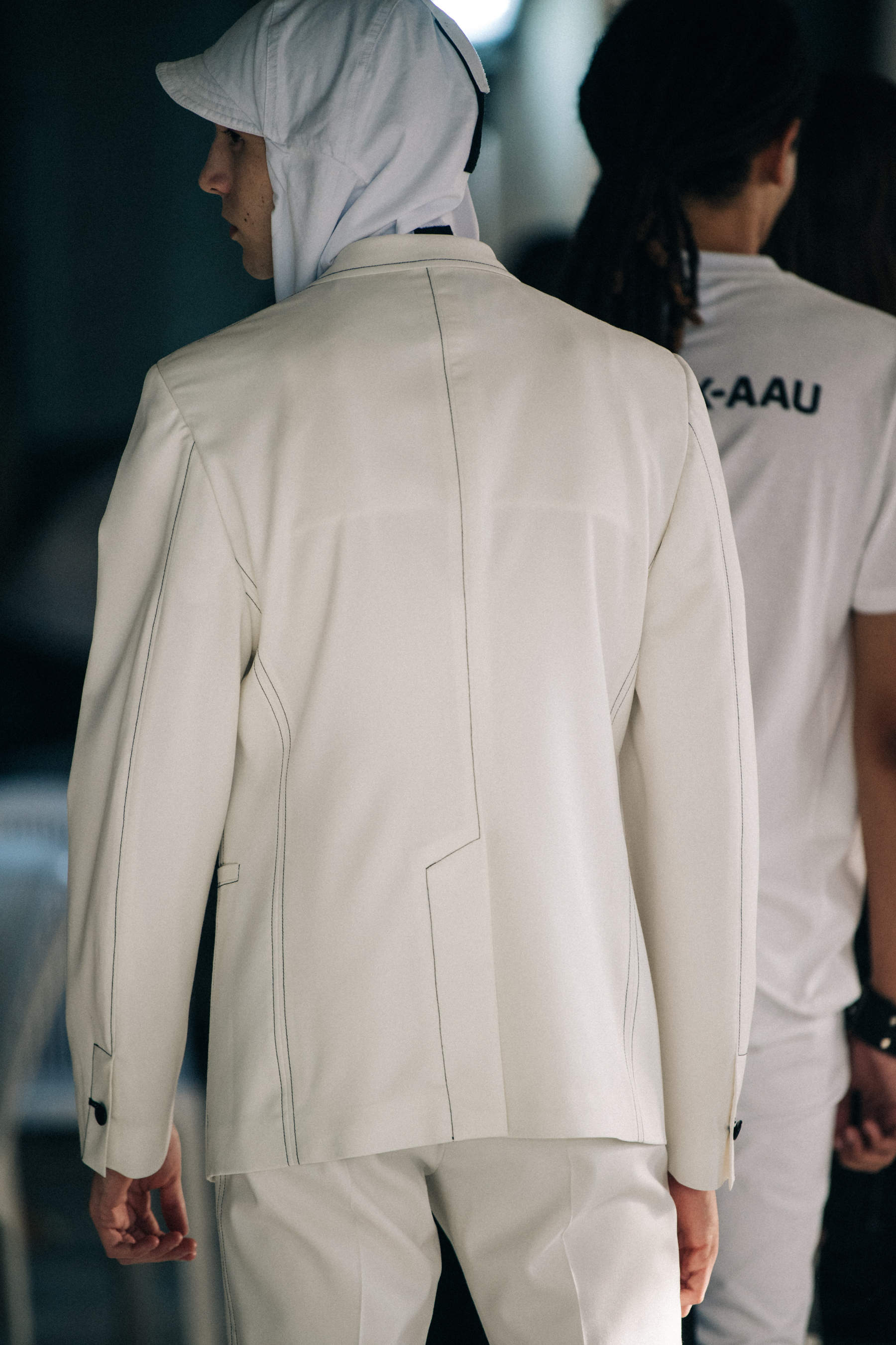 Model wearing white Alyx outfit