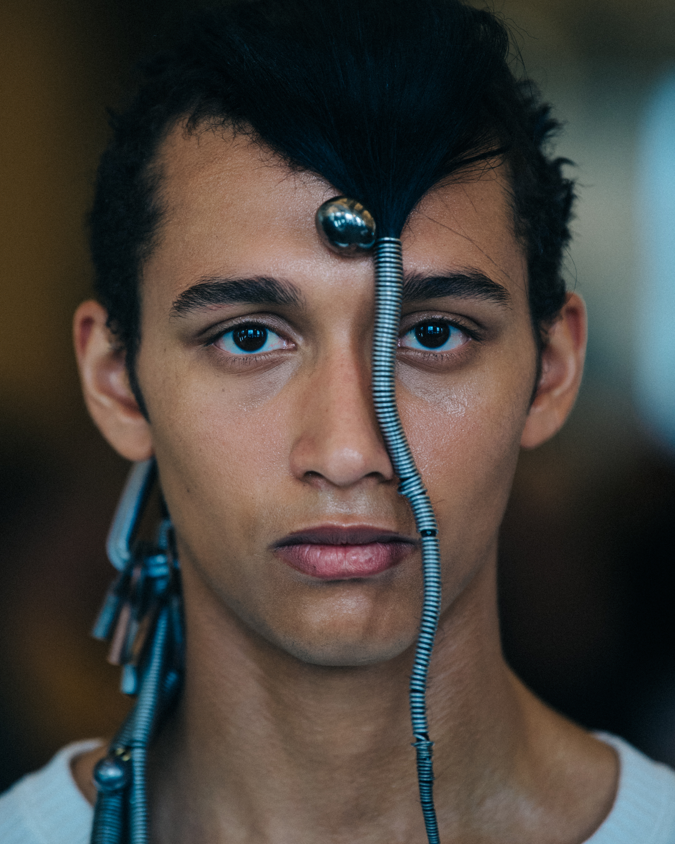 Portrait of model with metal hair accessories