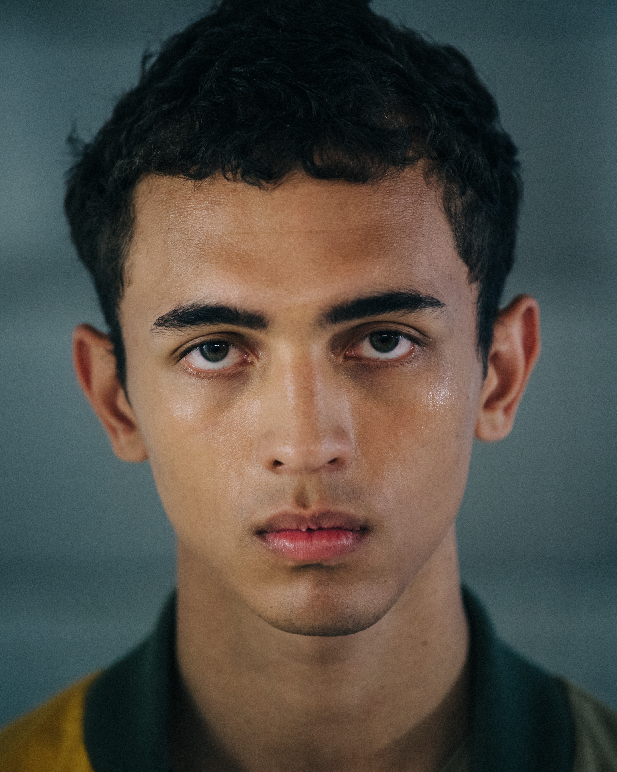 Portrait of model with short brown hair