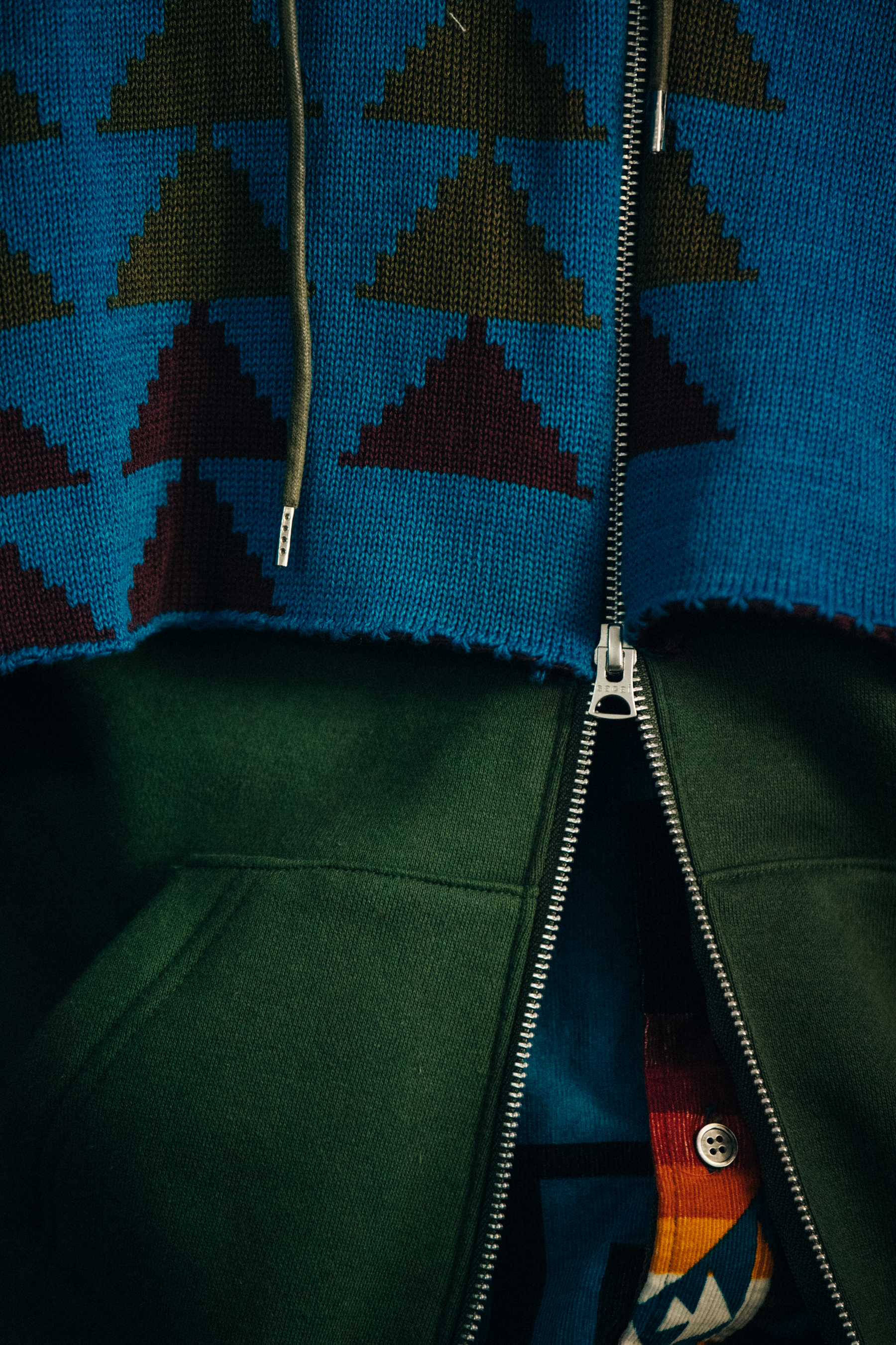 Models wearing Sacai x Pendleton outfits