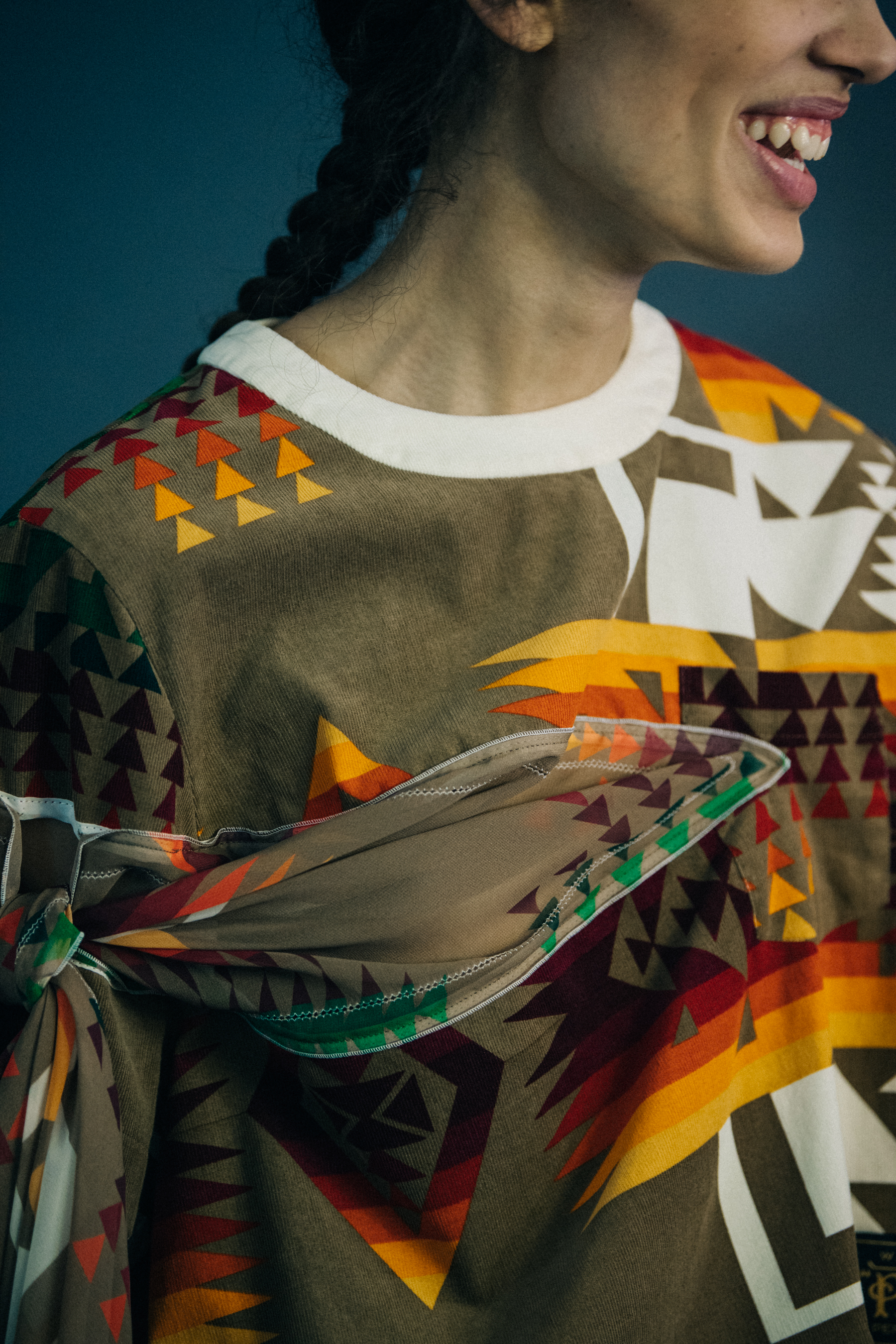 Models wearing Sacai x Pendleton outfits
