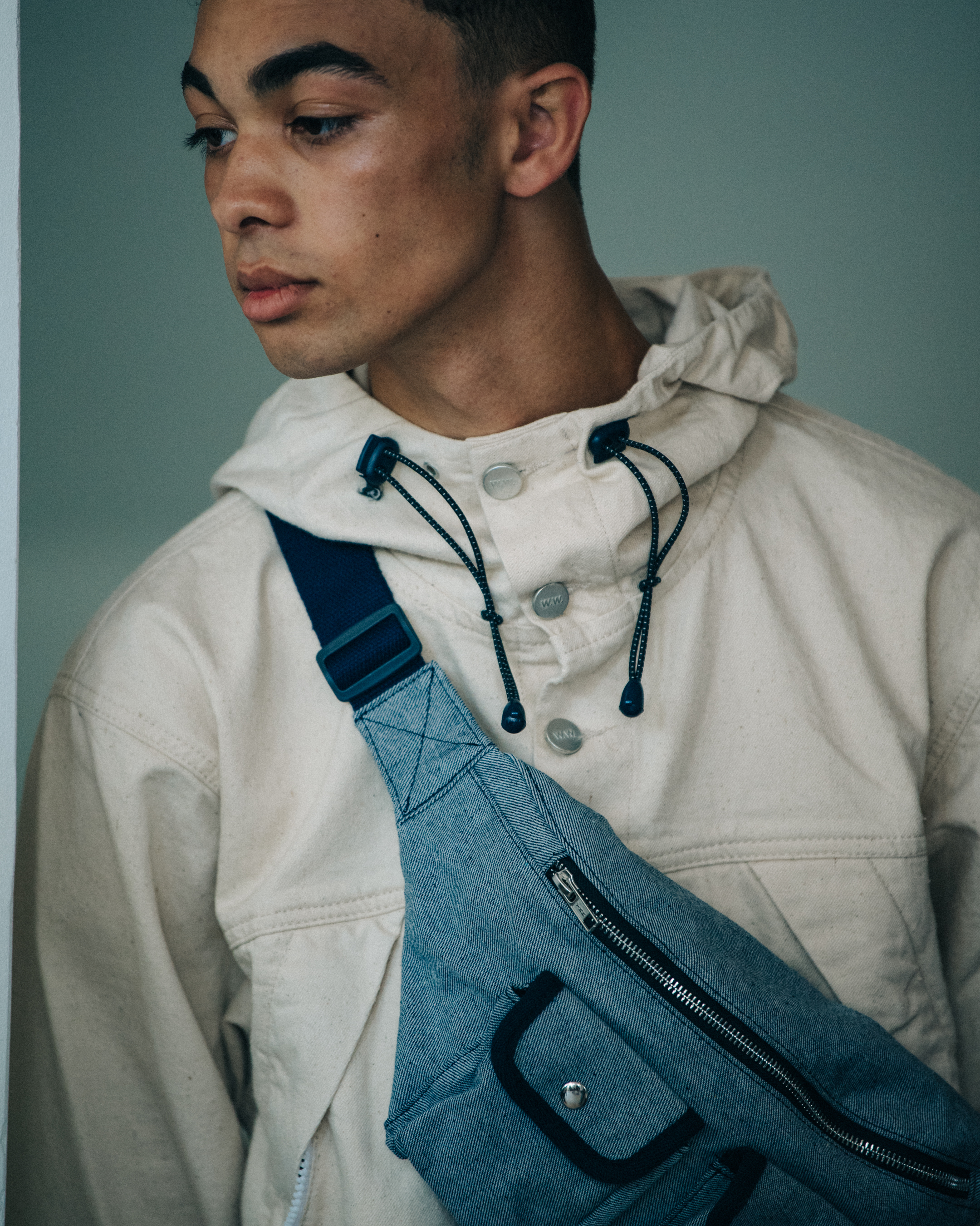 Model wearing hip pack at Wood Wood