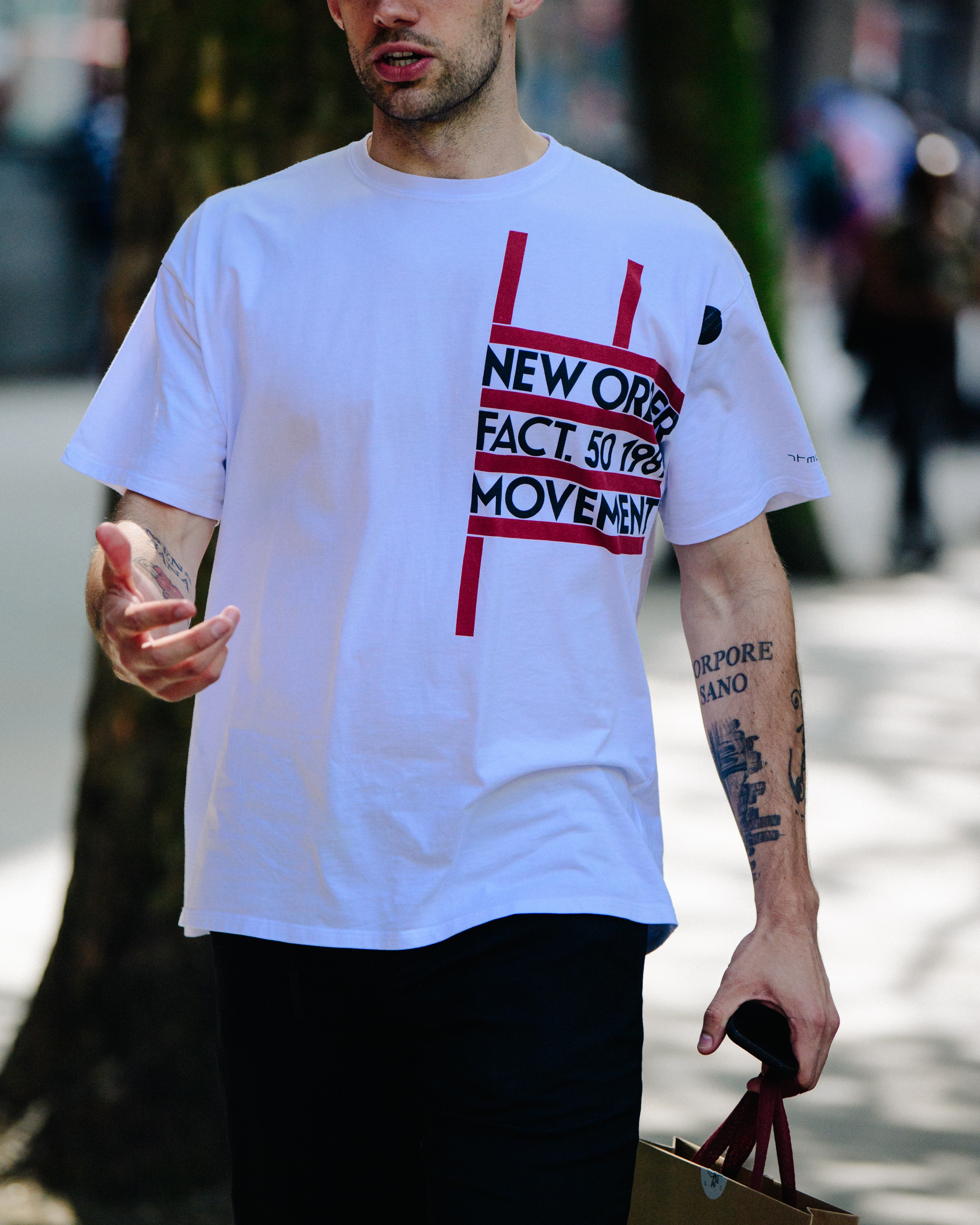 Man wearing white tee shirt