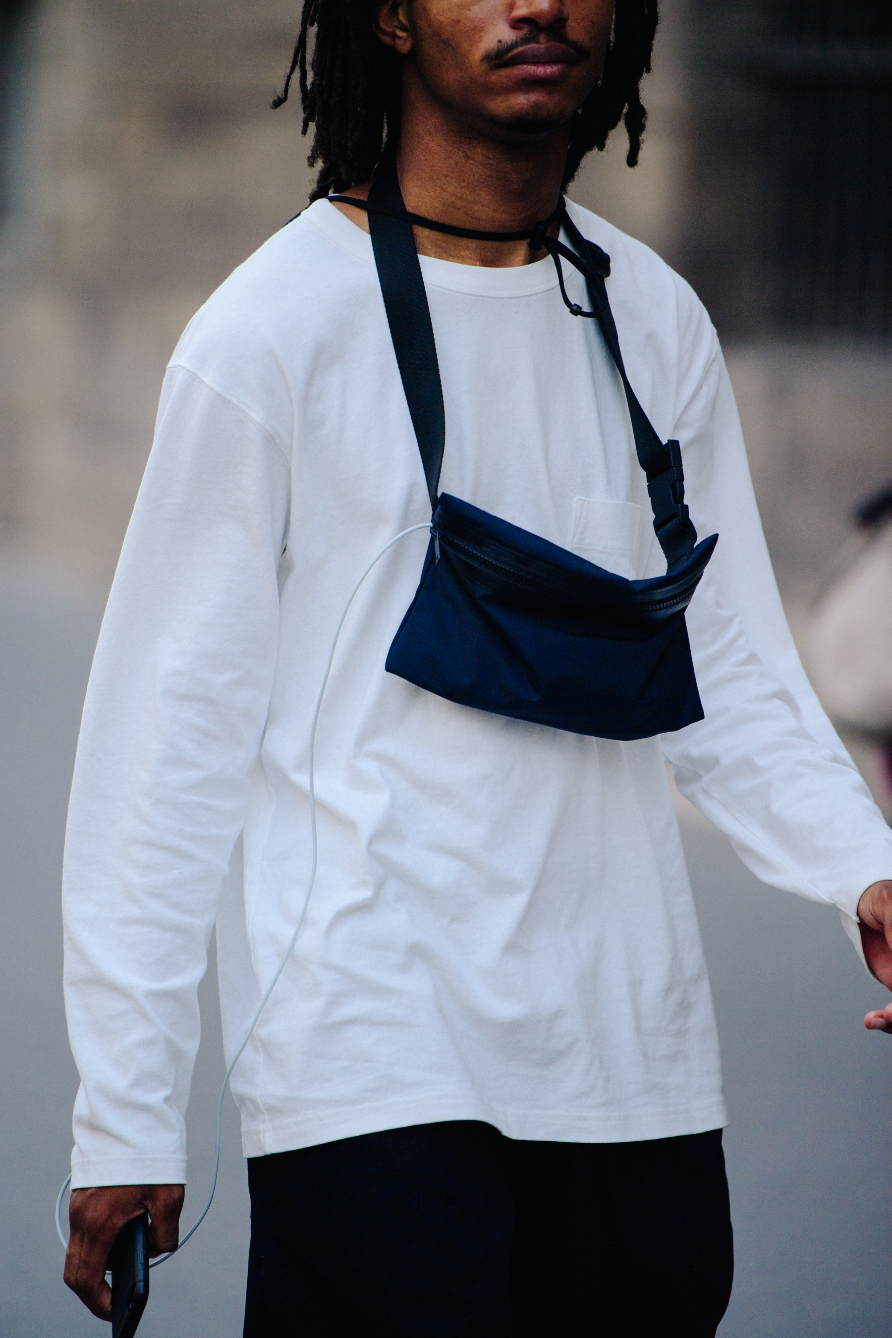 Man wearing white tee shirt