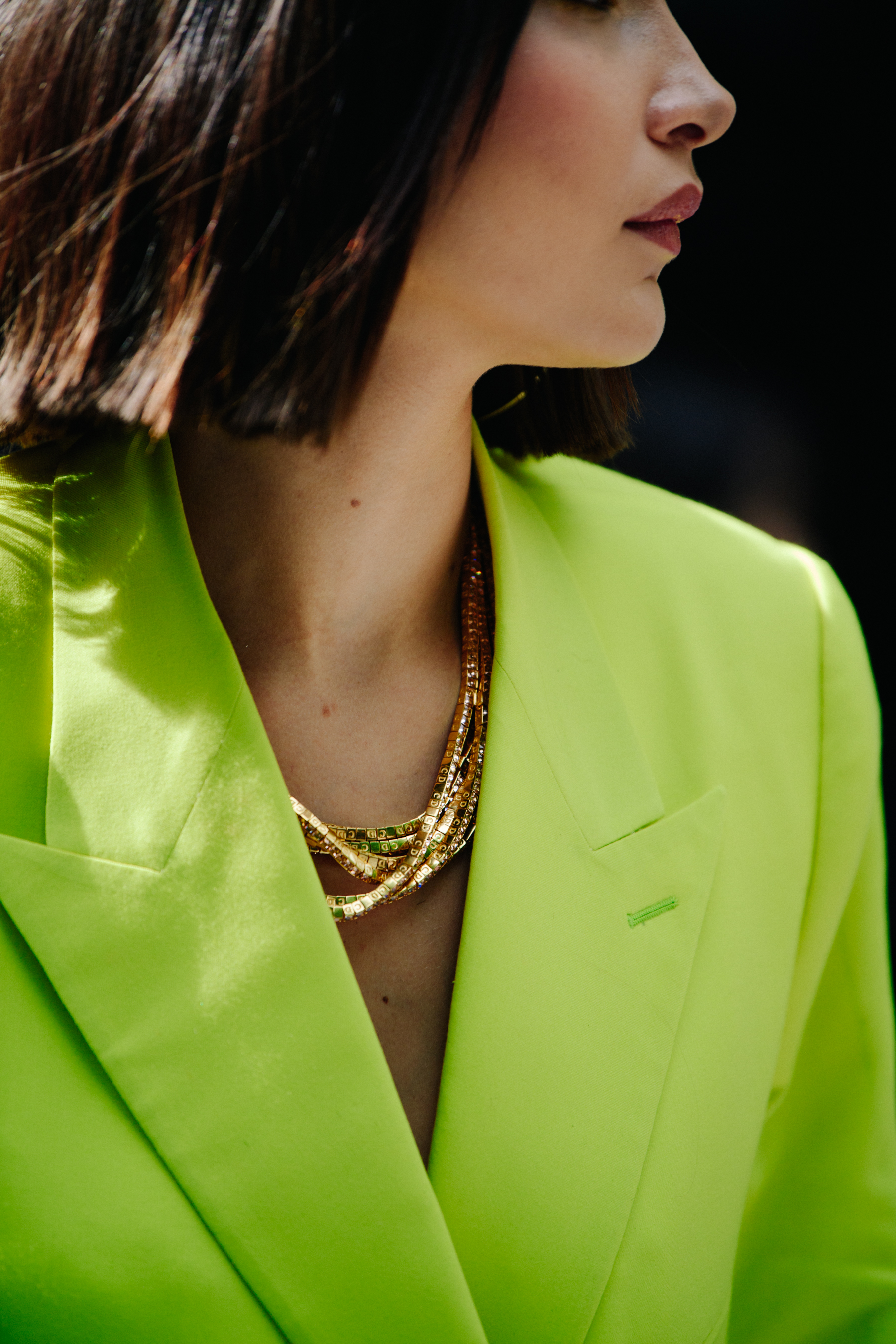 Bella Hadid wearing bright colour suit