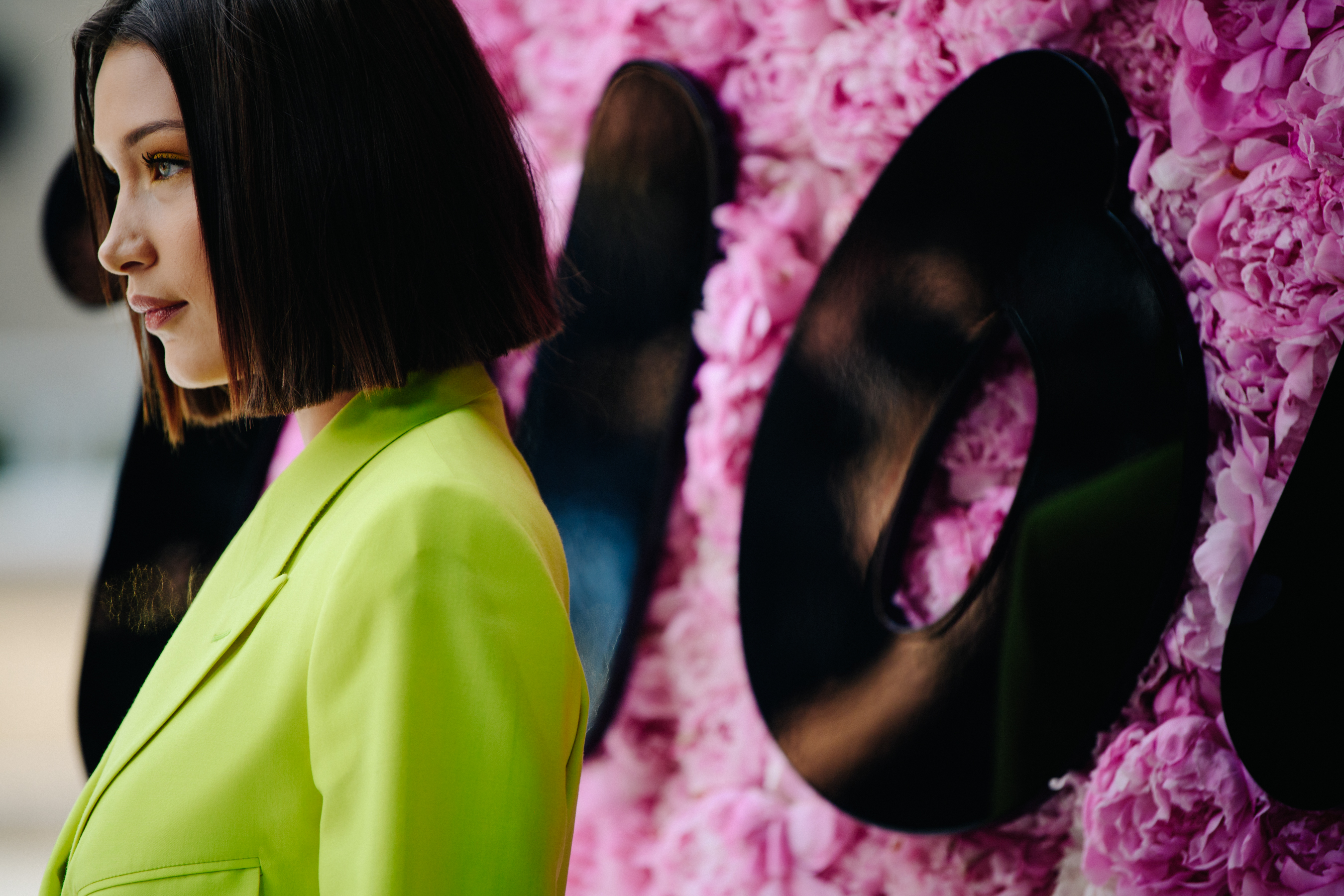 Bella Hadid wearing bright colour suit