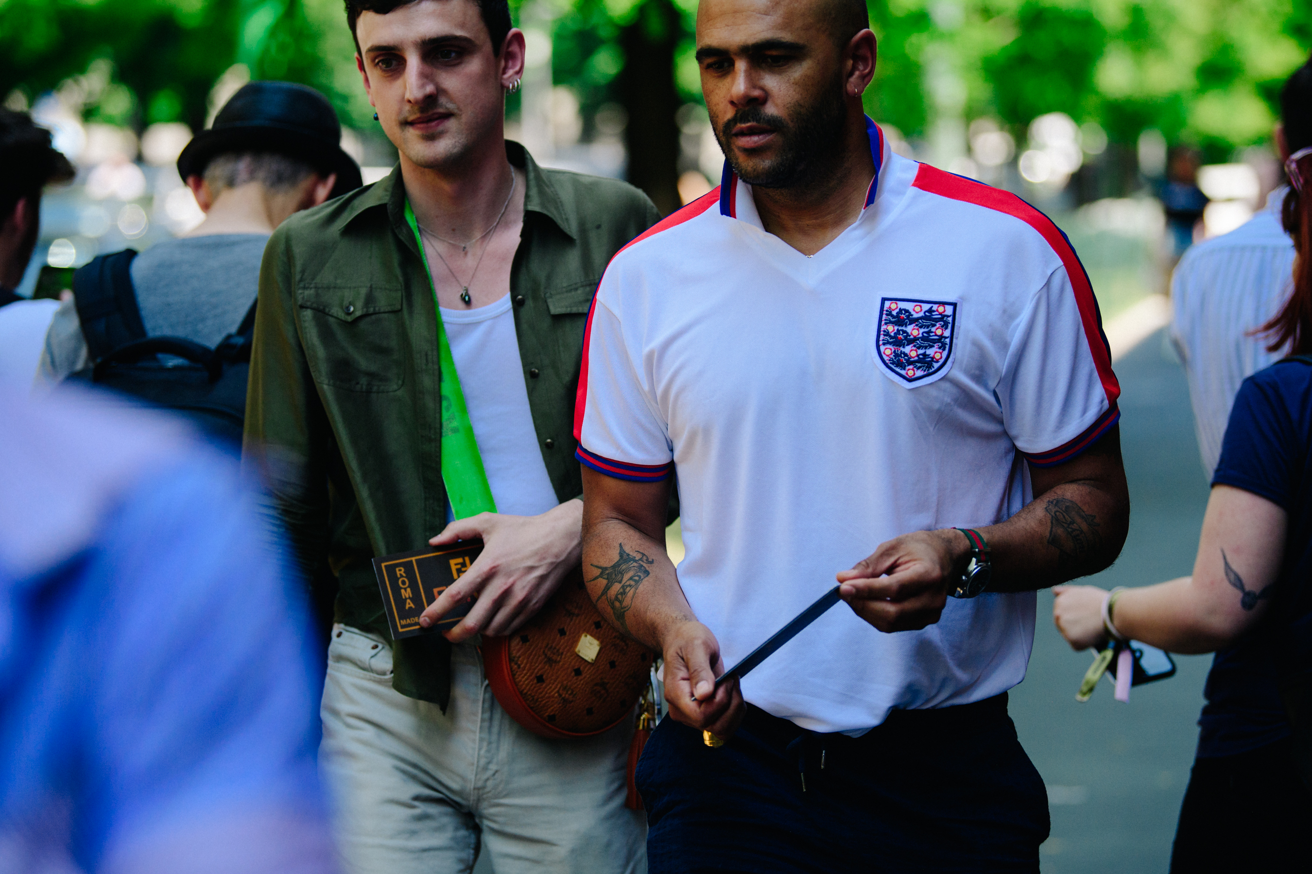 Man wearing England football shirt