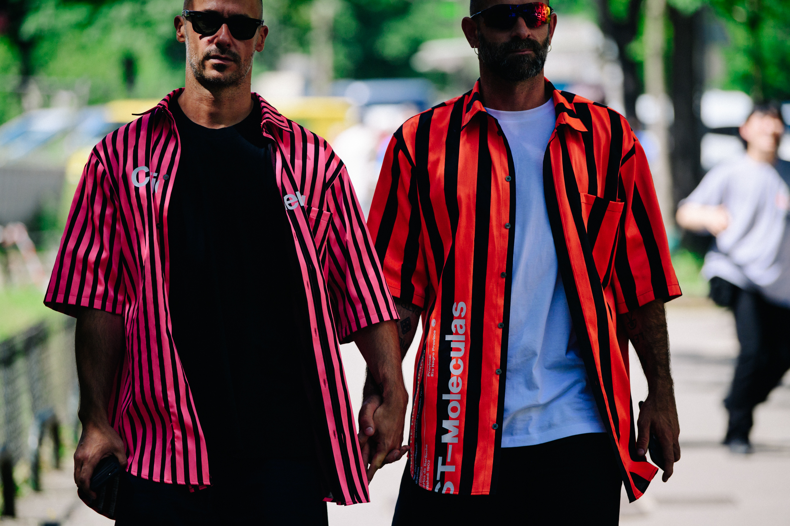 Couple wearing red and pink shirts