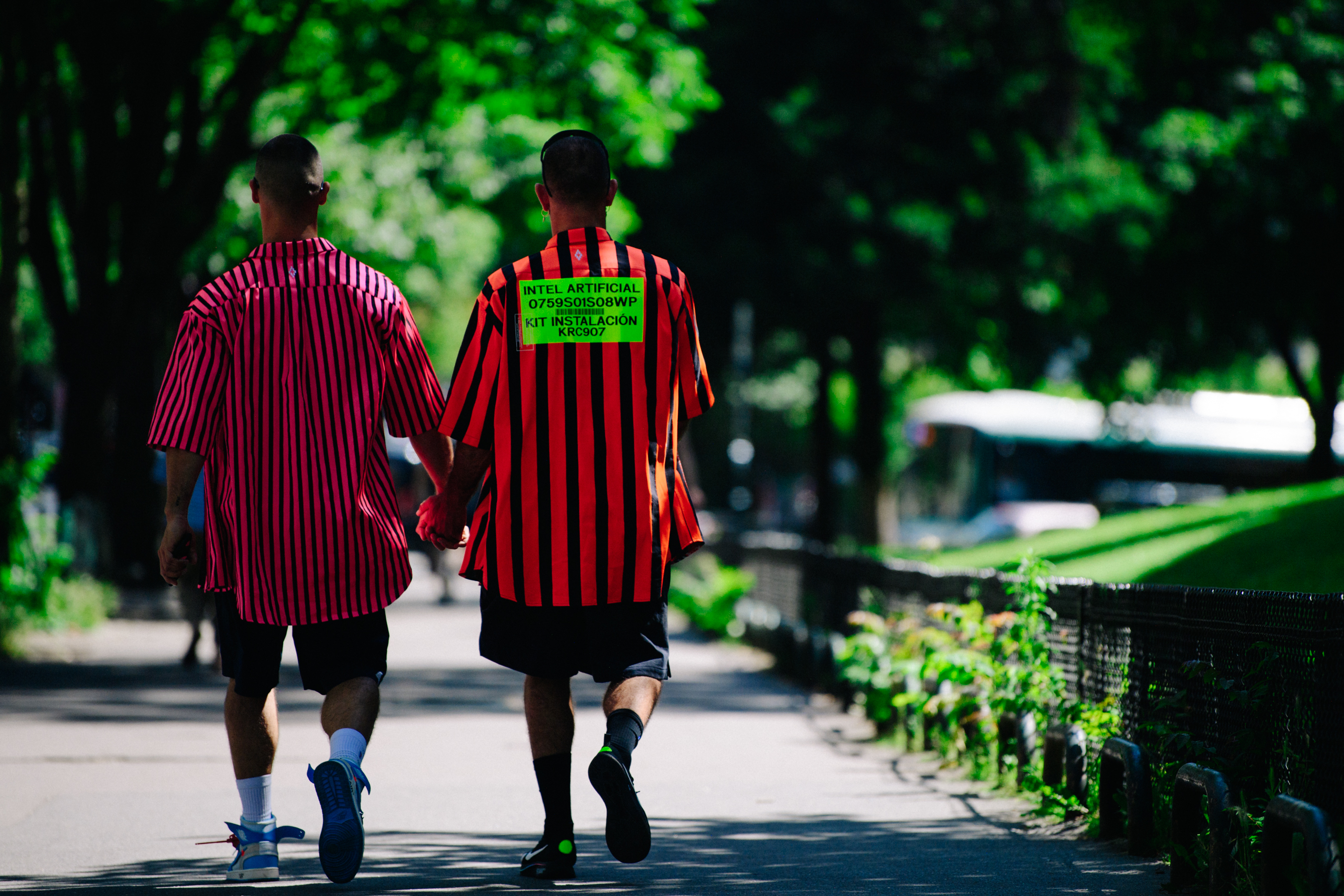 Couple wearing red and pink shirts