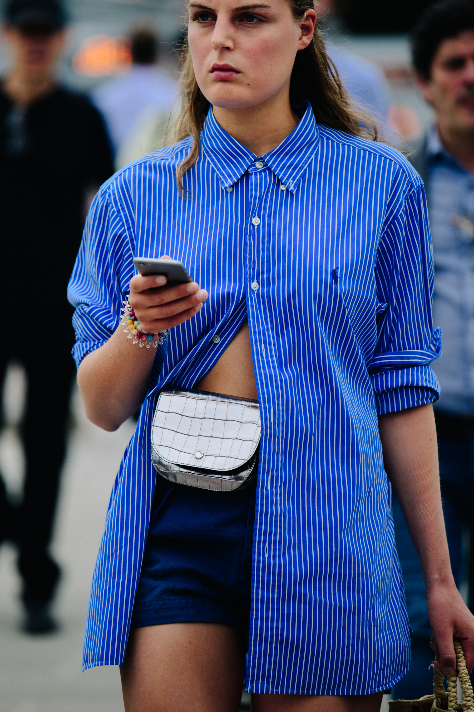 Woman wearing striped shirt