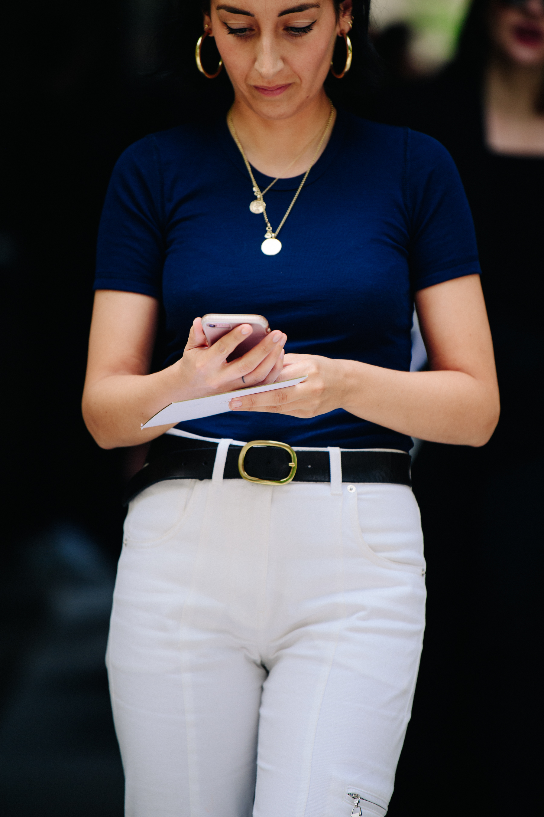 Woman wearing blue tee shirt