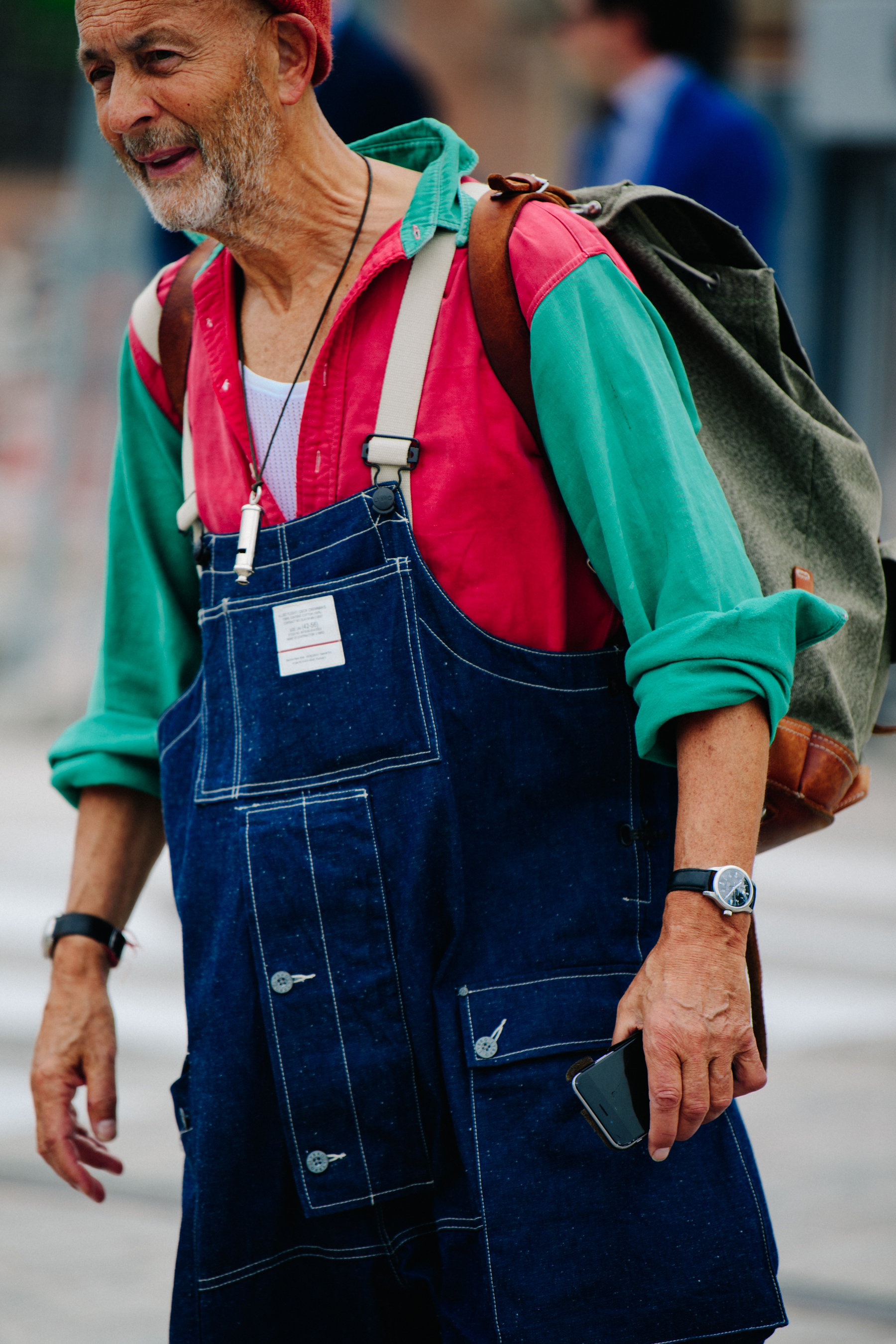 Man wearing denim dungarees