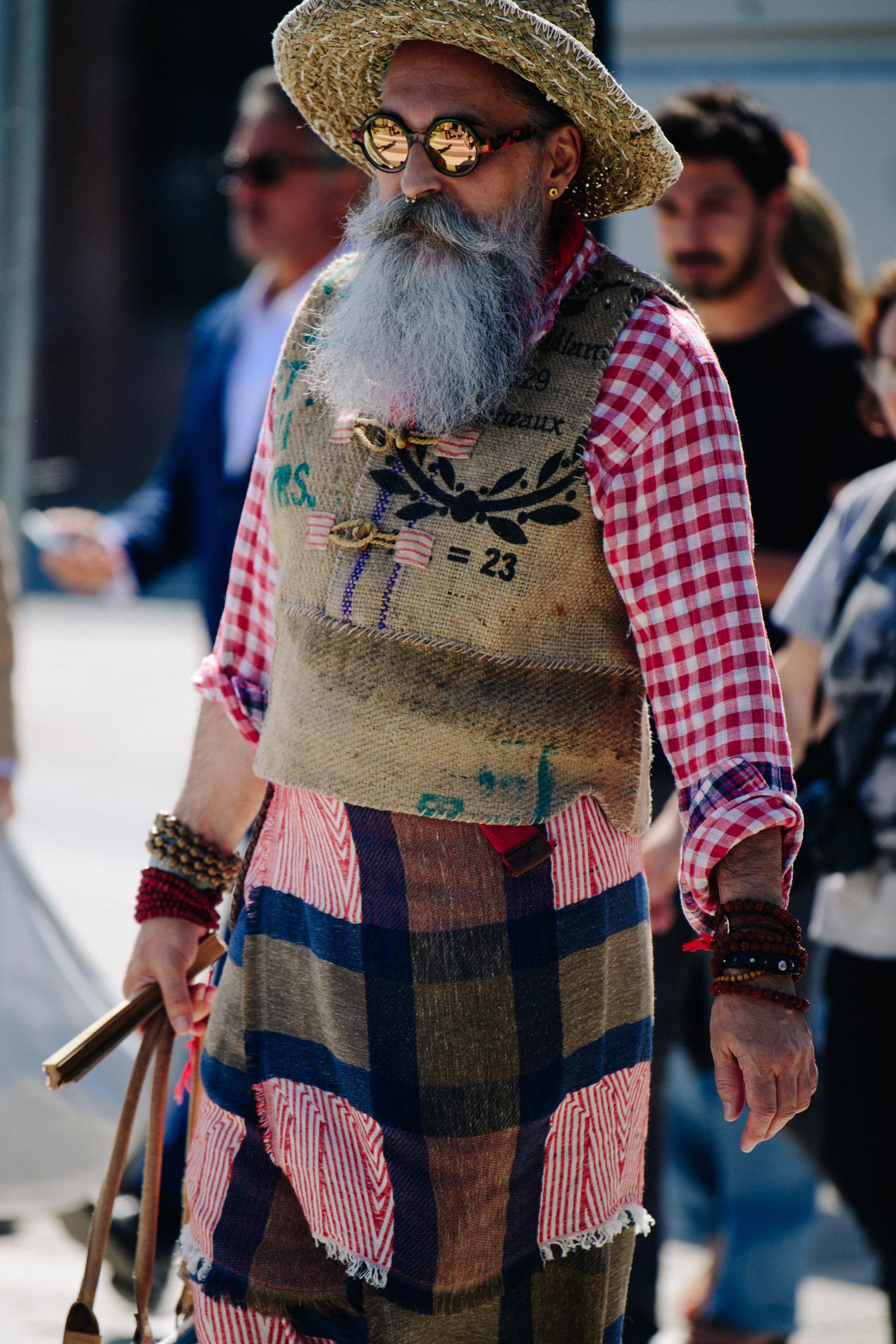 Man wearing coffee bag vest