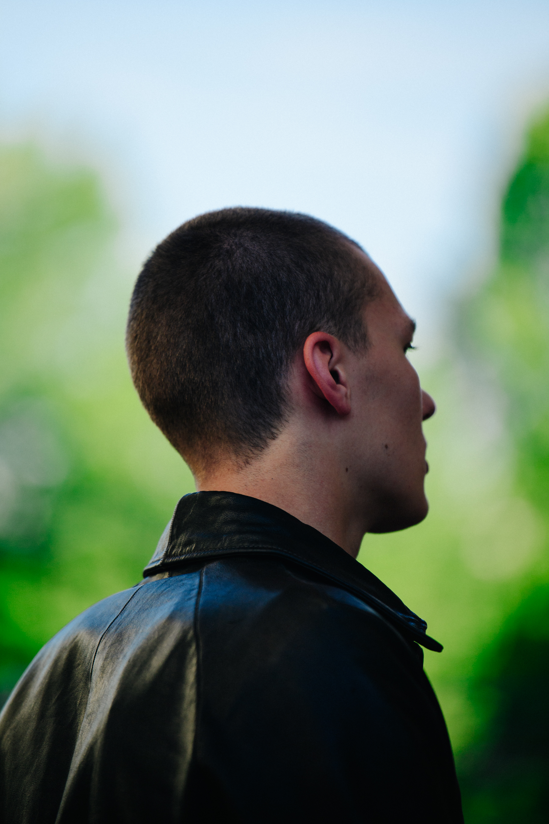 Man wearing leather jacket