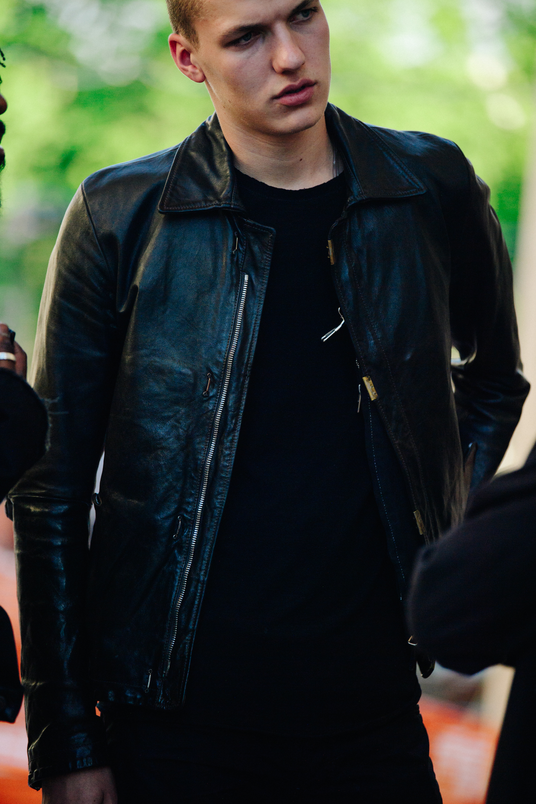 Man wearing leather jacket