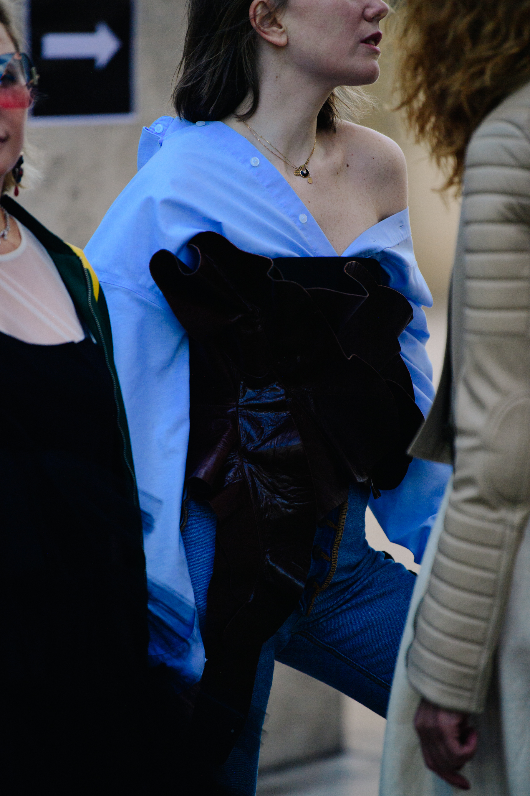 Woman wearing blue shirt