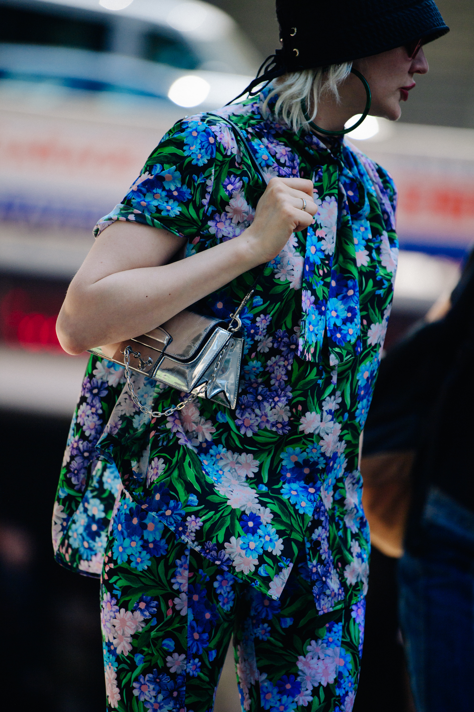 Stylist wearing floral outfit