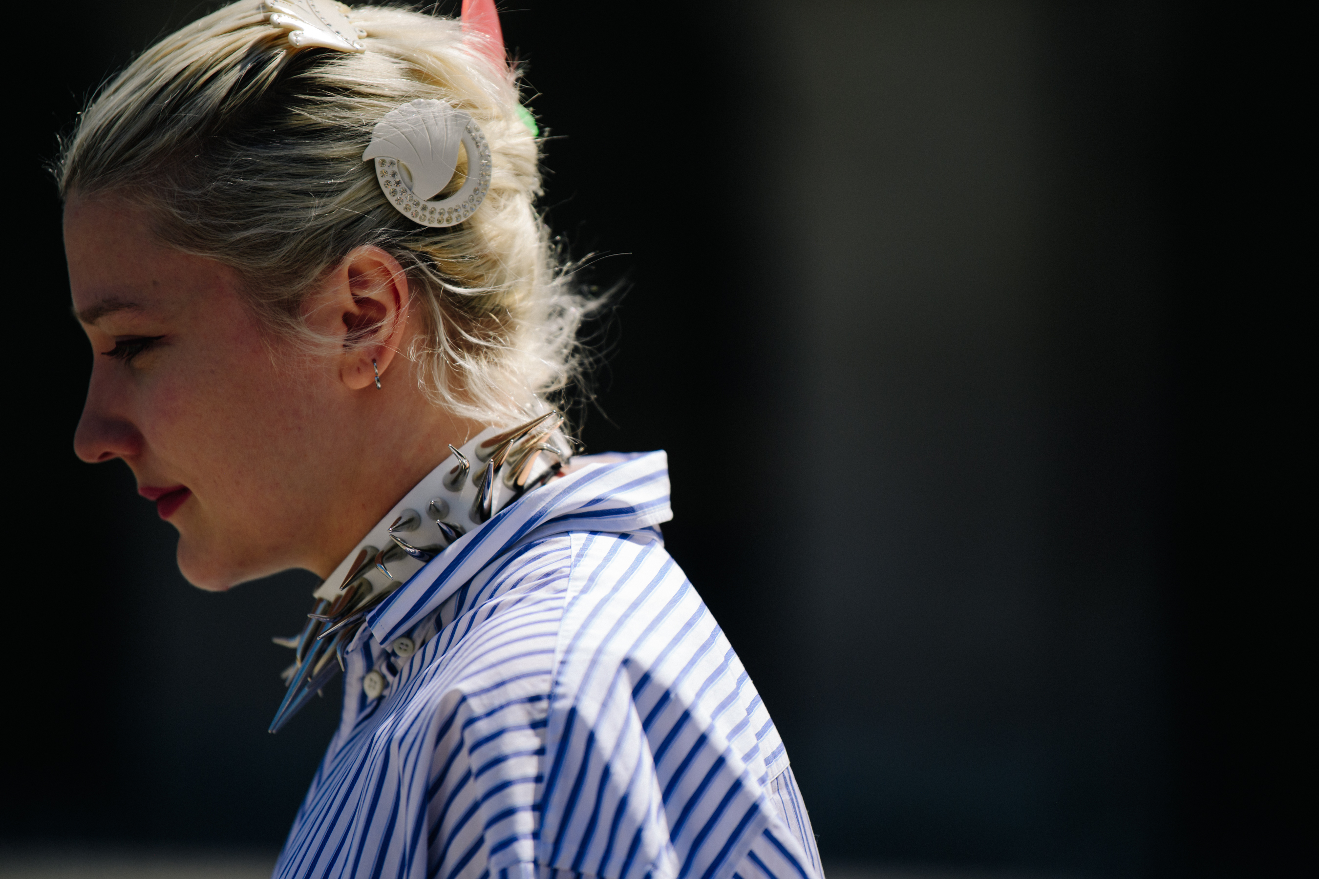 Woman wearing striped shirt