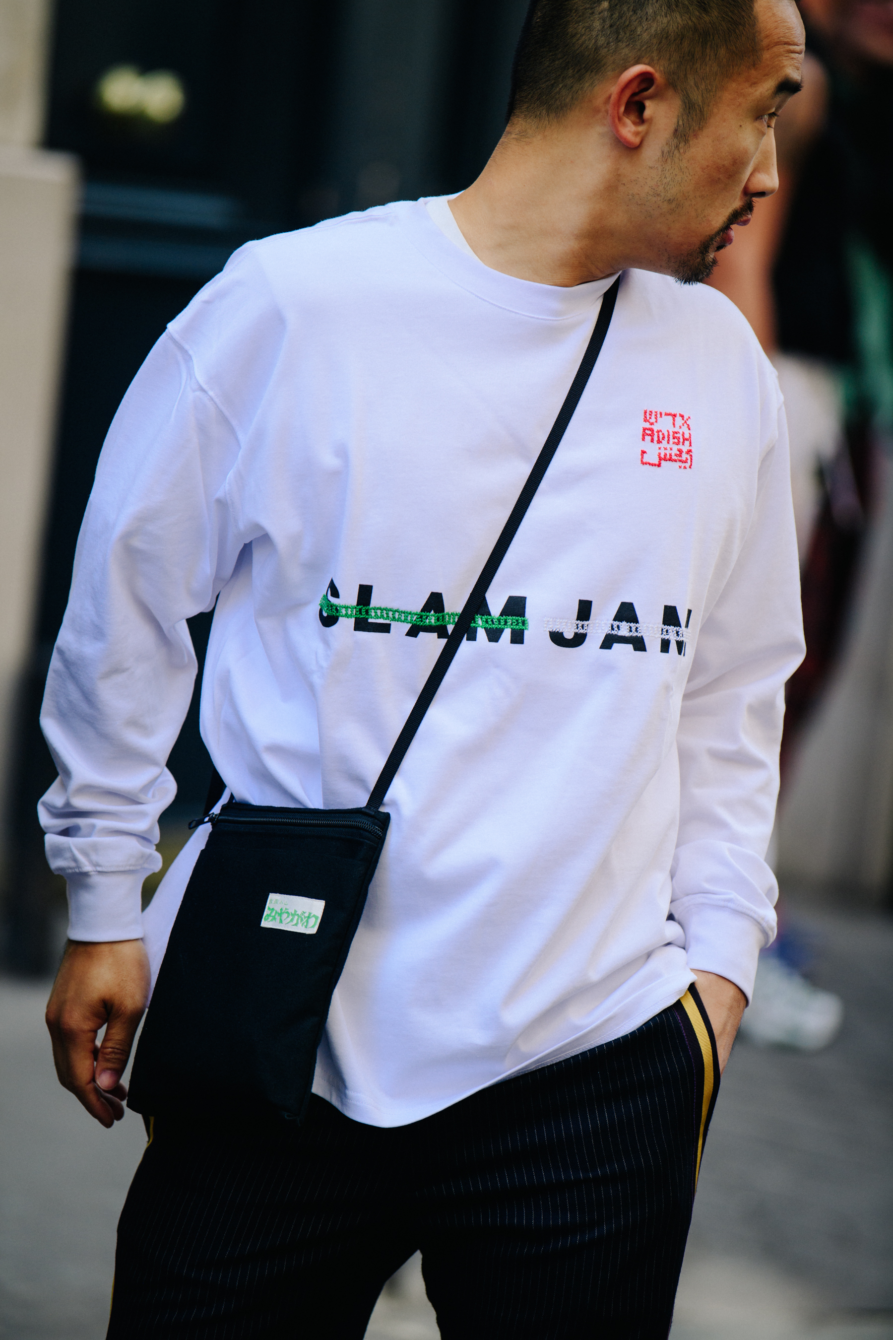 Man wearing Slam Jam jumper