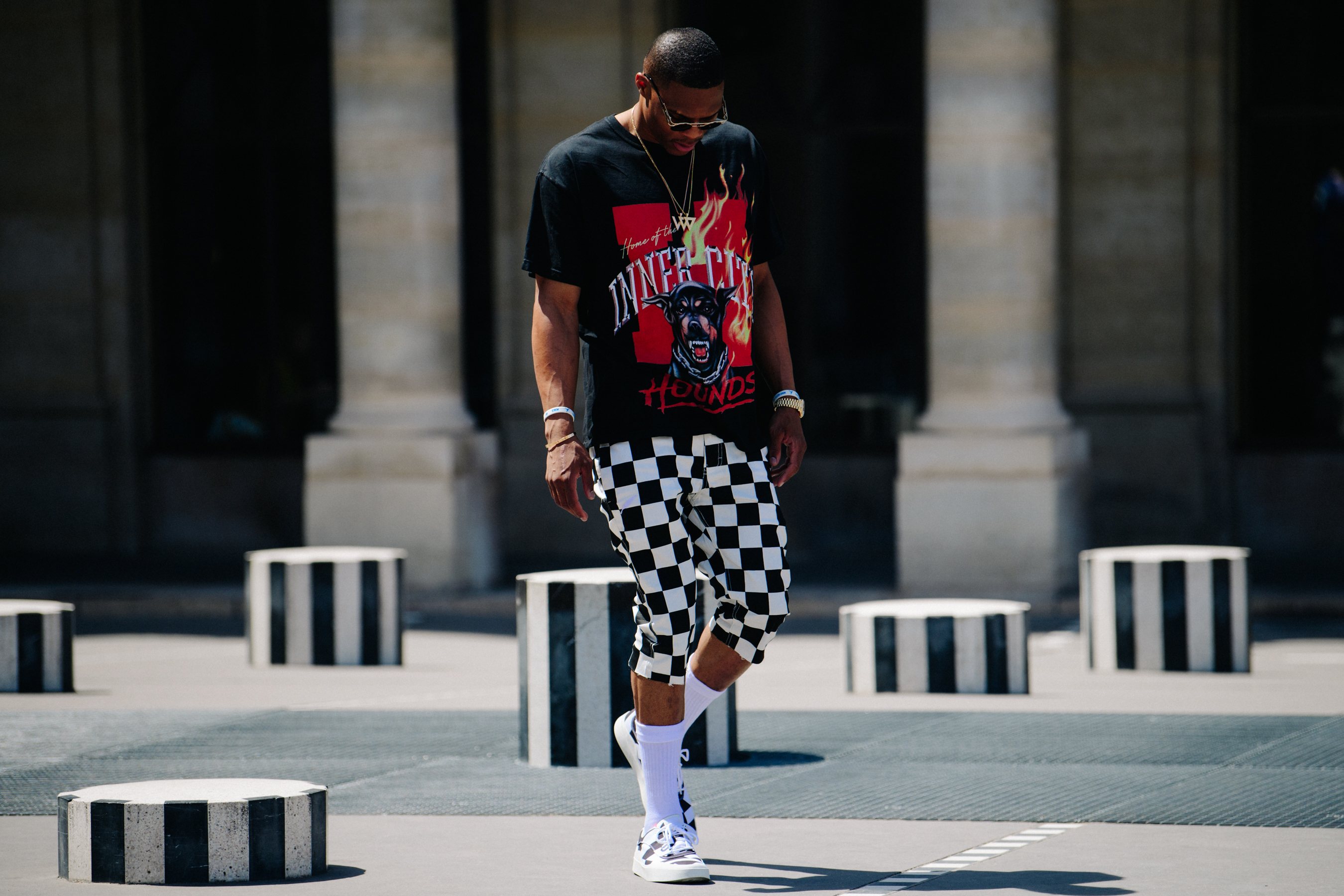 NBA player wearing check shorts